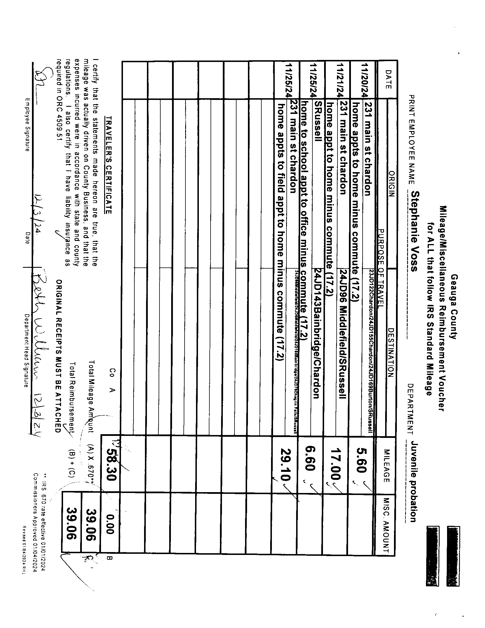 Mileage/Miscellaneous Reimbursement Voucher