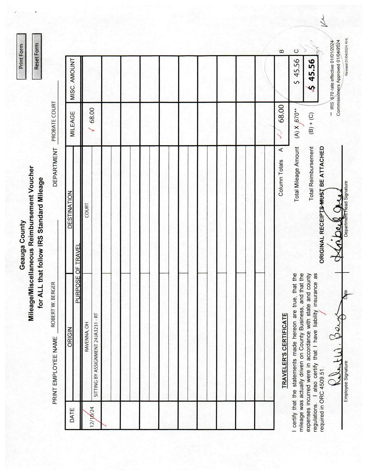 Mileage/Miscellaneous Reimbursement Voucher