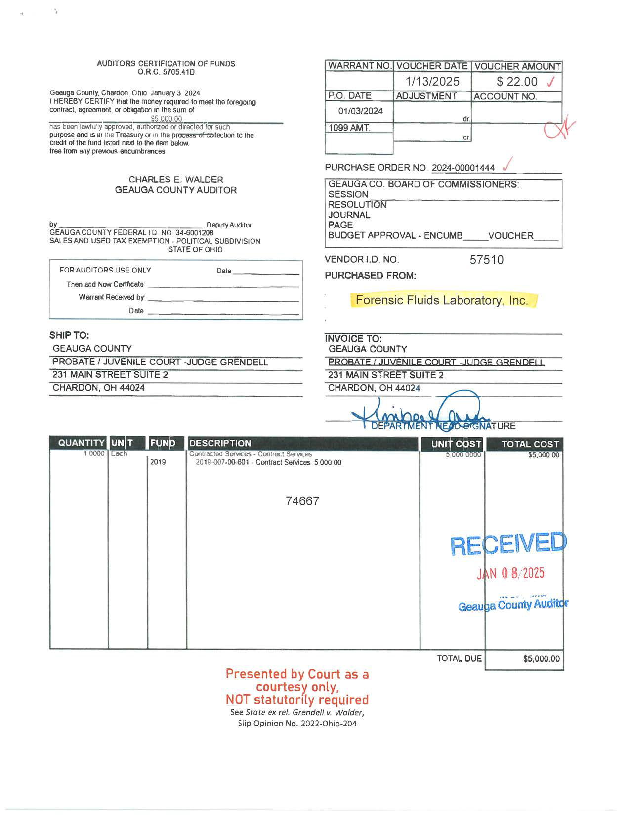 Auditor's Certification of Funds