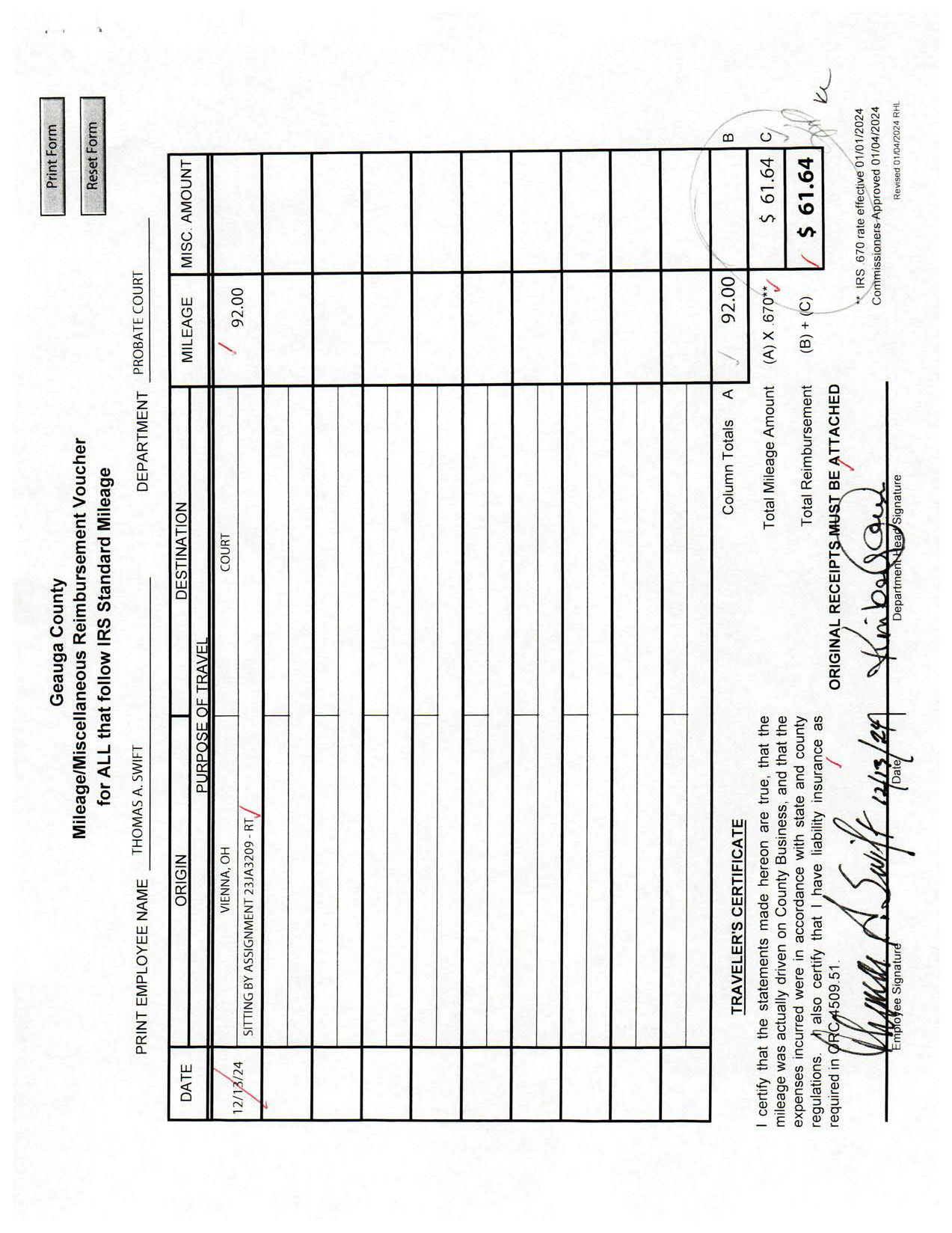 Mileage/Miscellaneous Reimbursement Voucher