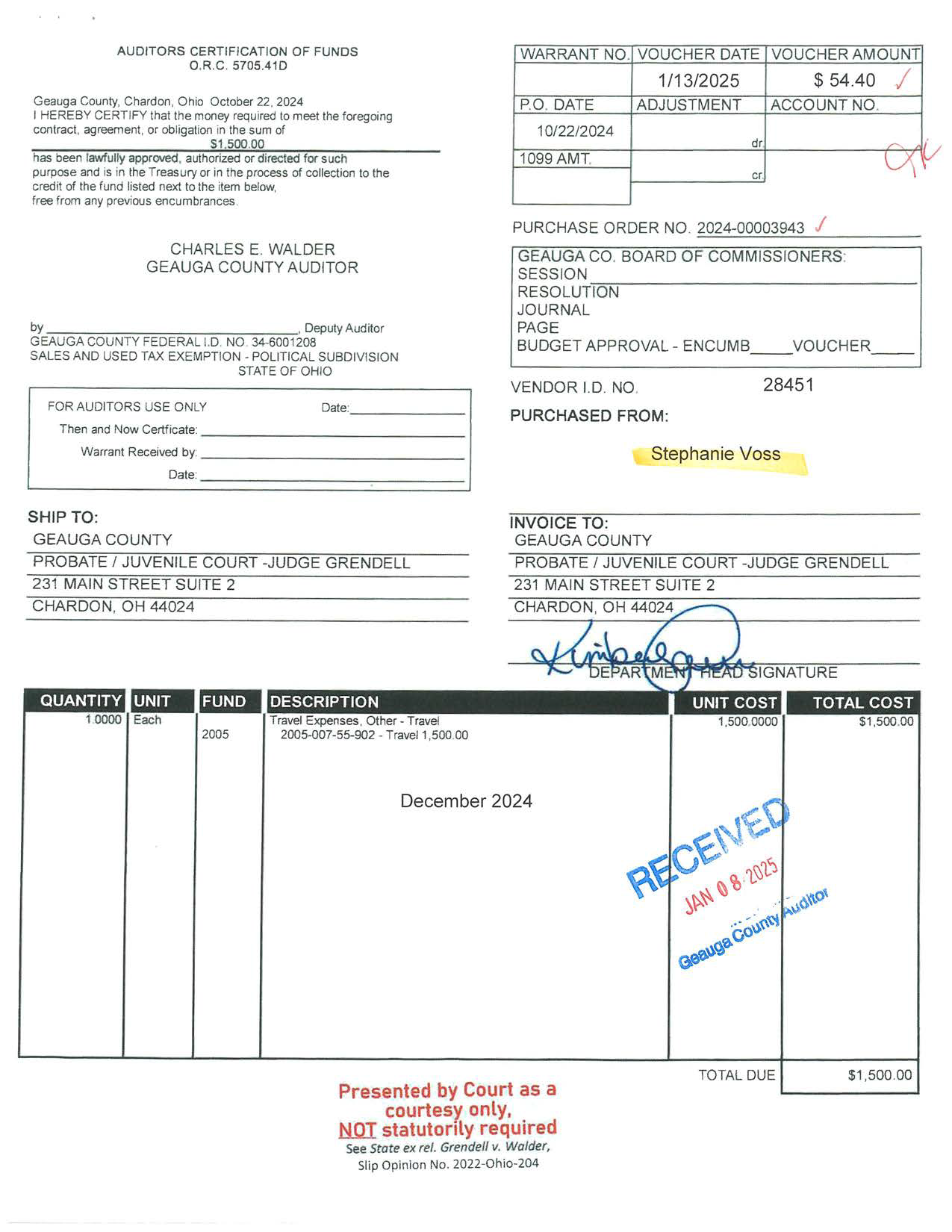 Auditor's Certification of Funds