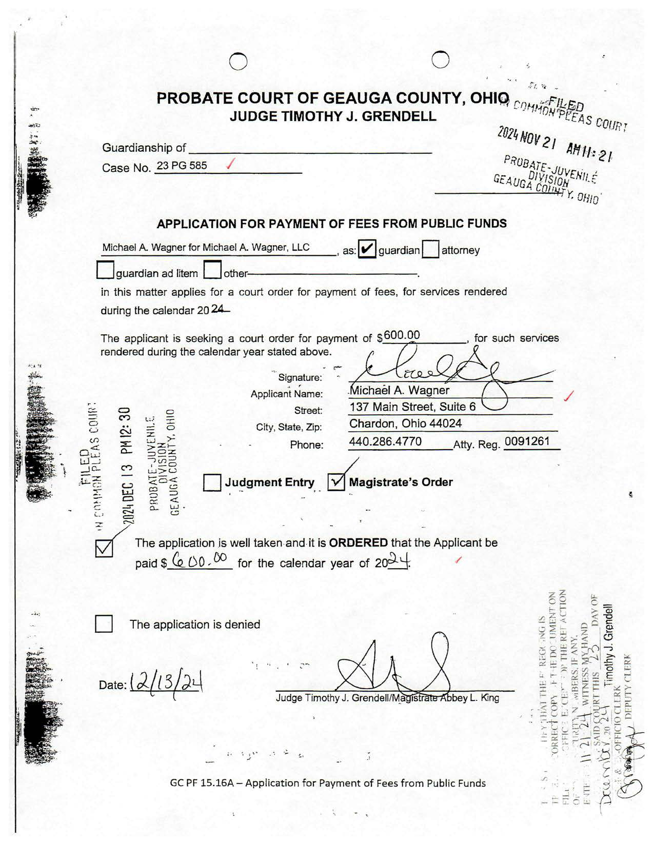 Application for Payment of Fees From Public Funds