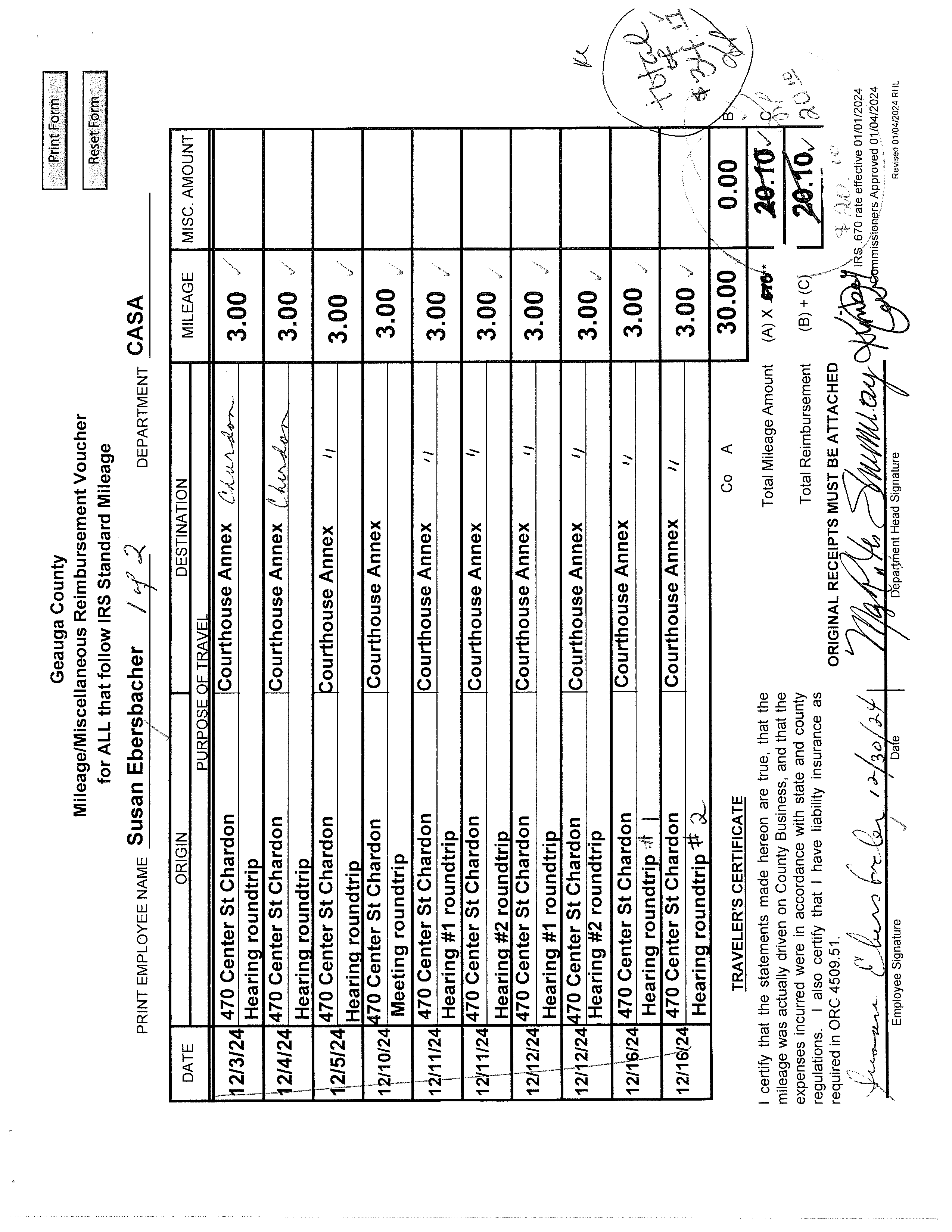 Mileage/Miscellaneous Reimbursement Voucher