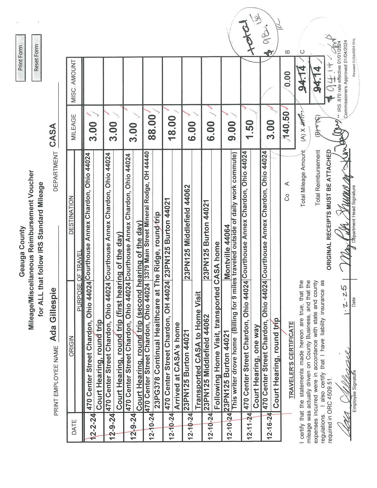 Mileage/Miscellaneous Reimbursement Voucher