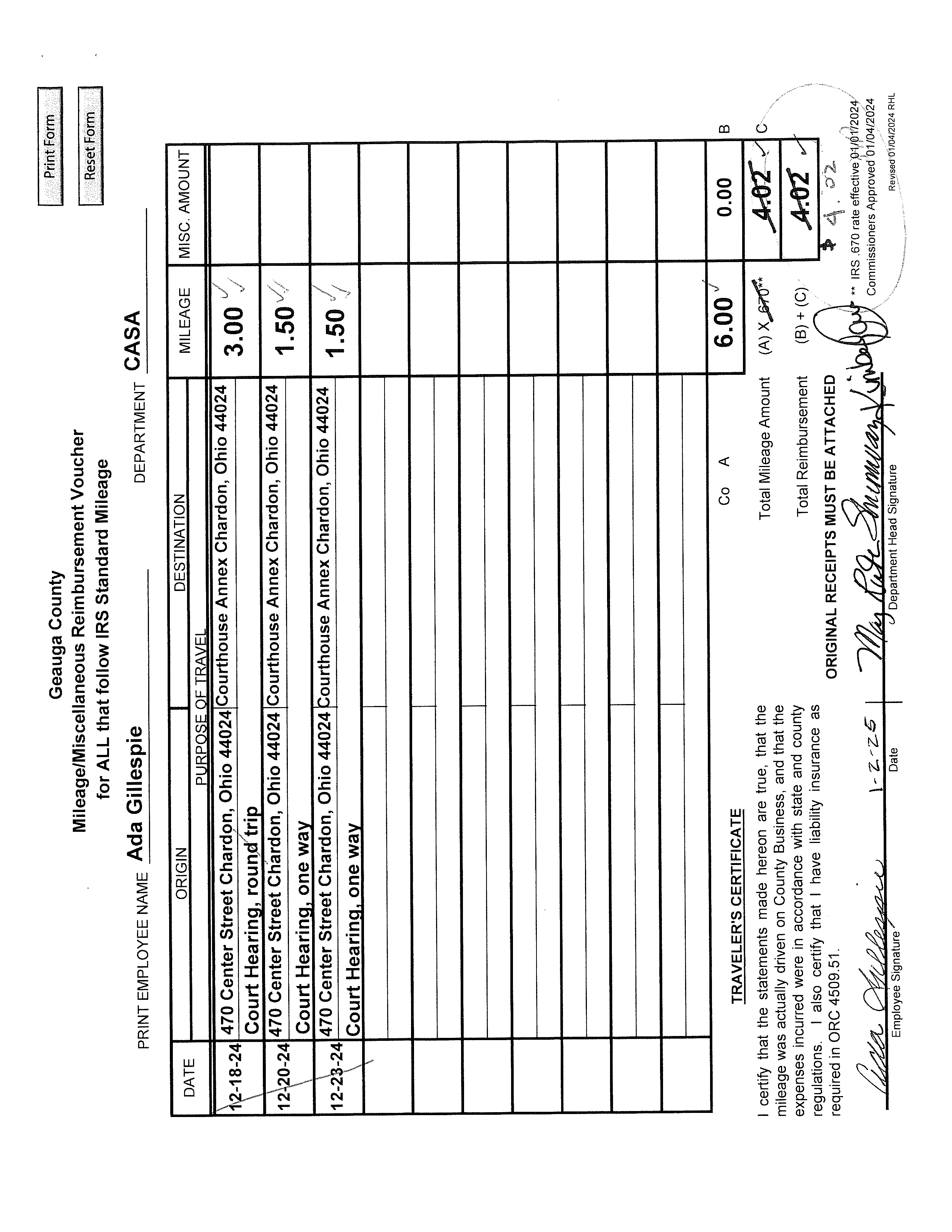 Mileage/Miscellaneous Reimbursement Voucher
