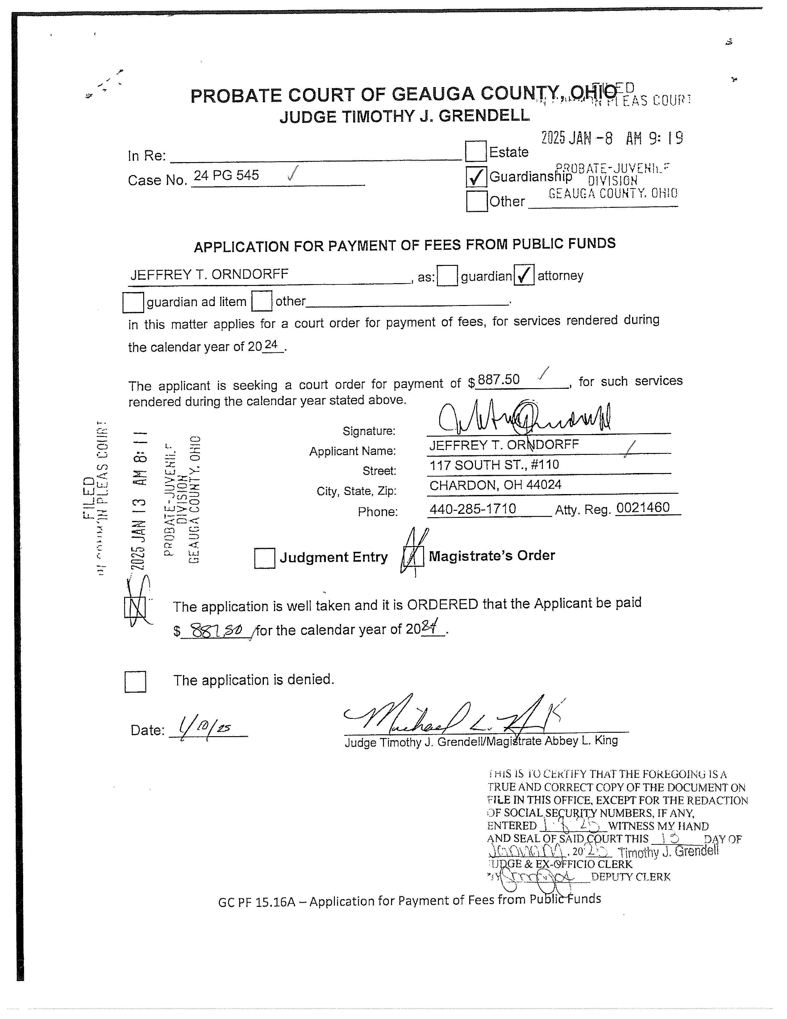 Application for Payment of Fees From Public Funds