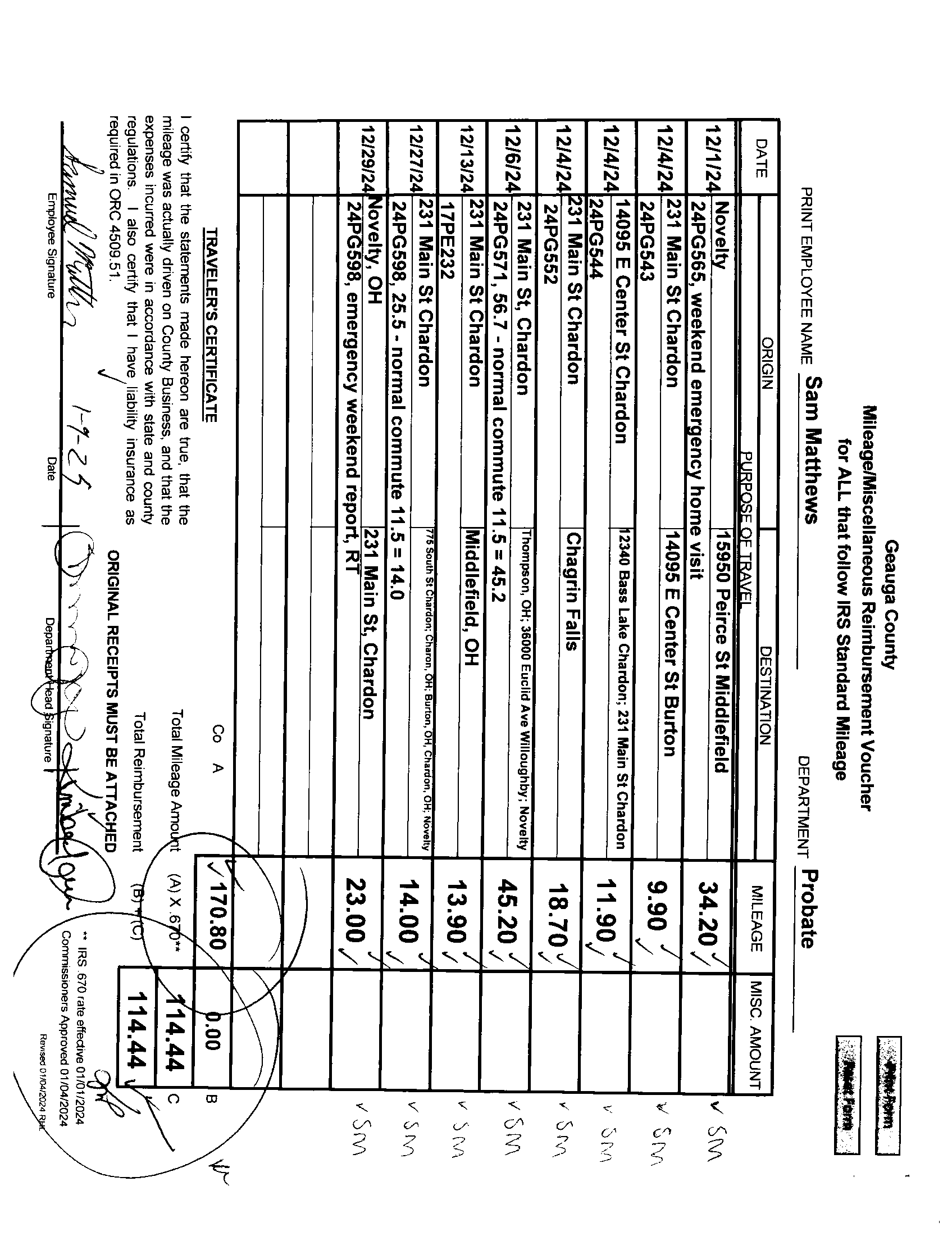 Mileage/Miscellaneous Reimbursement Voucher