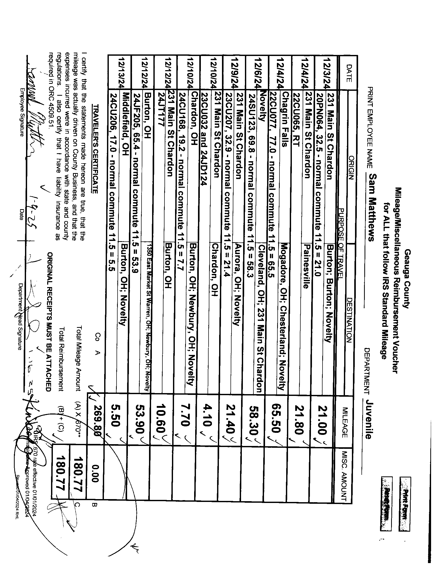 Mileage/Miscellaneous Reimbursement Voucher