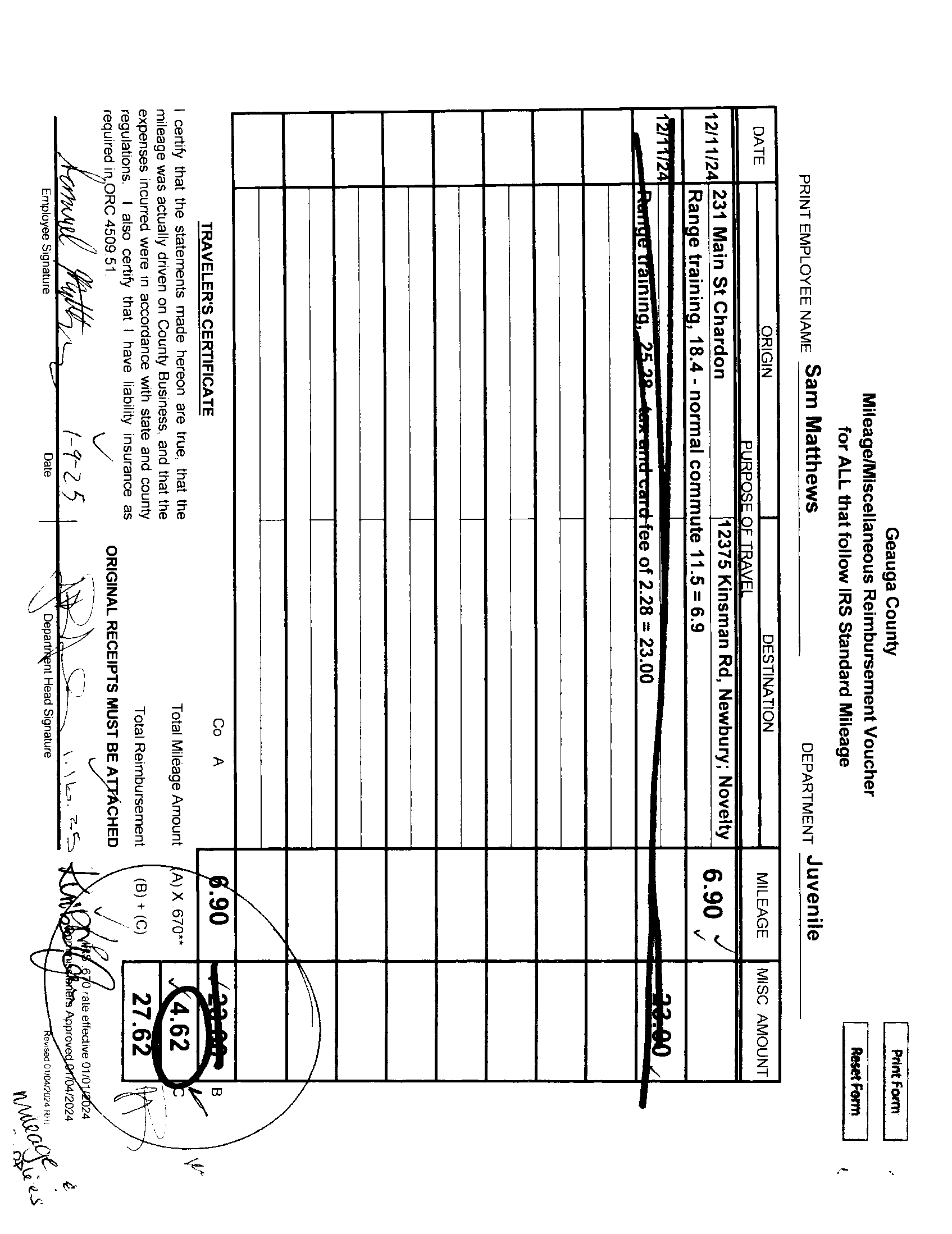 Mileage/Miscellaneous Reimbursement Voucher