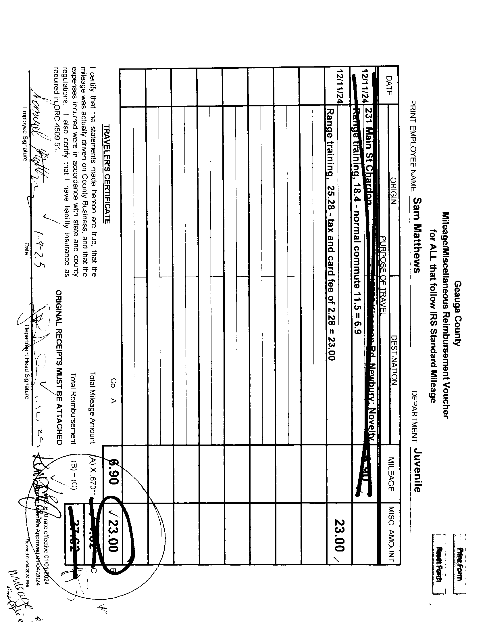Mileage/Miscellaneous Reimbursement Voucher