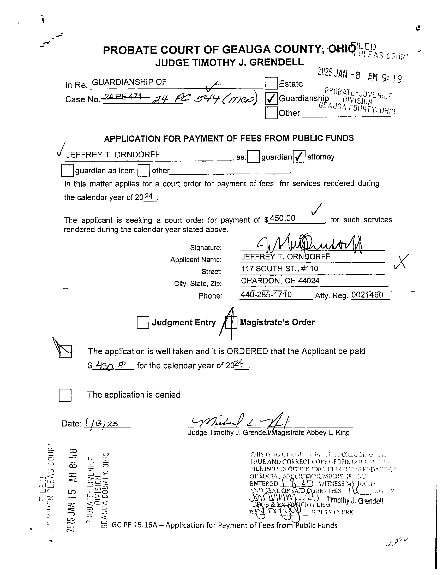 Application for Payment of Fees From Public Funds