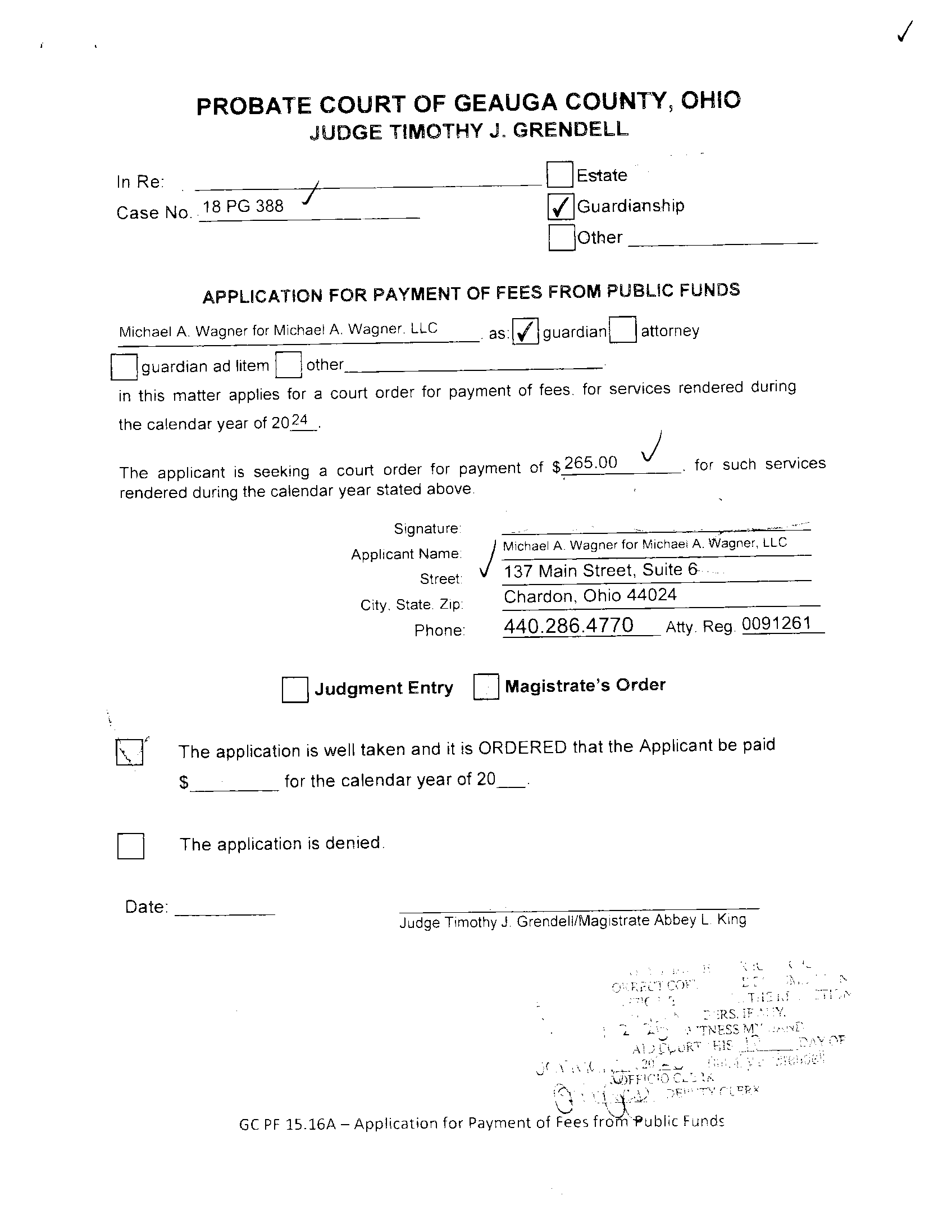 Application for Payment of Fees From Public Funds