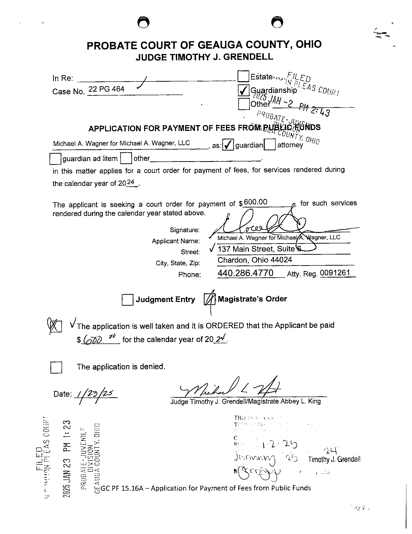 Application for Payment of Fees From Public Funds