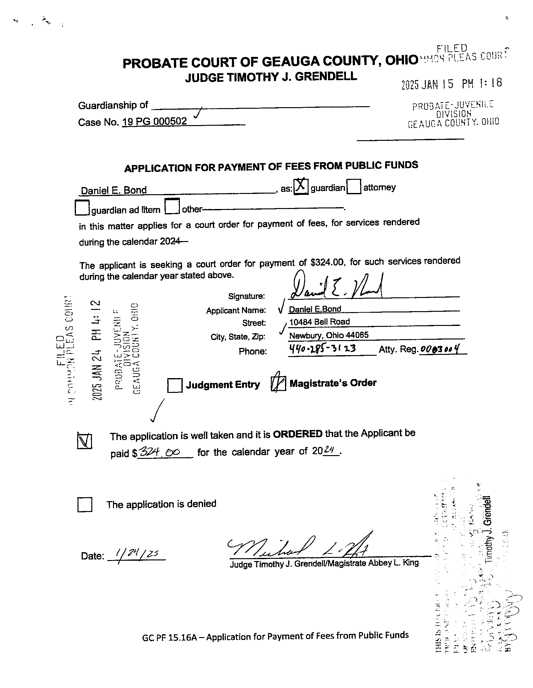 Application for Payment of Fees From Public Funds