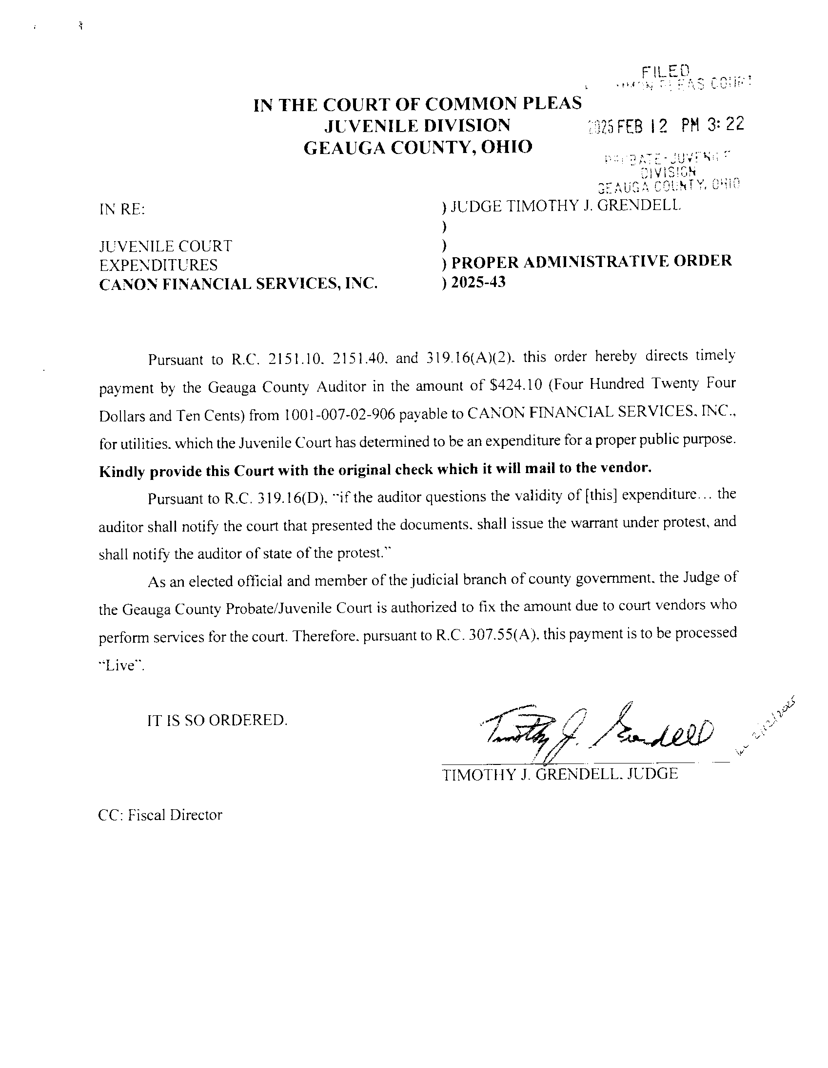 Proper Administrative Order 2025-43