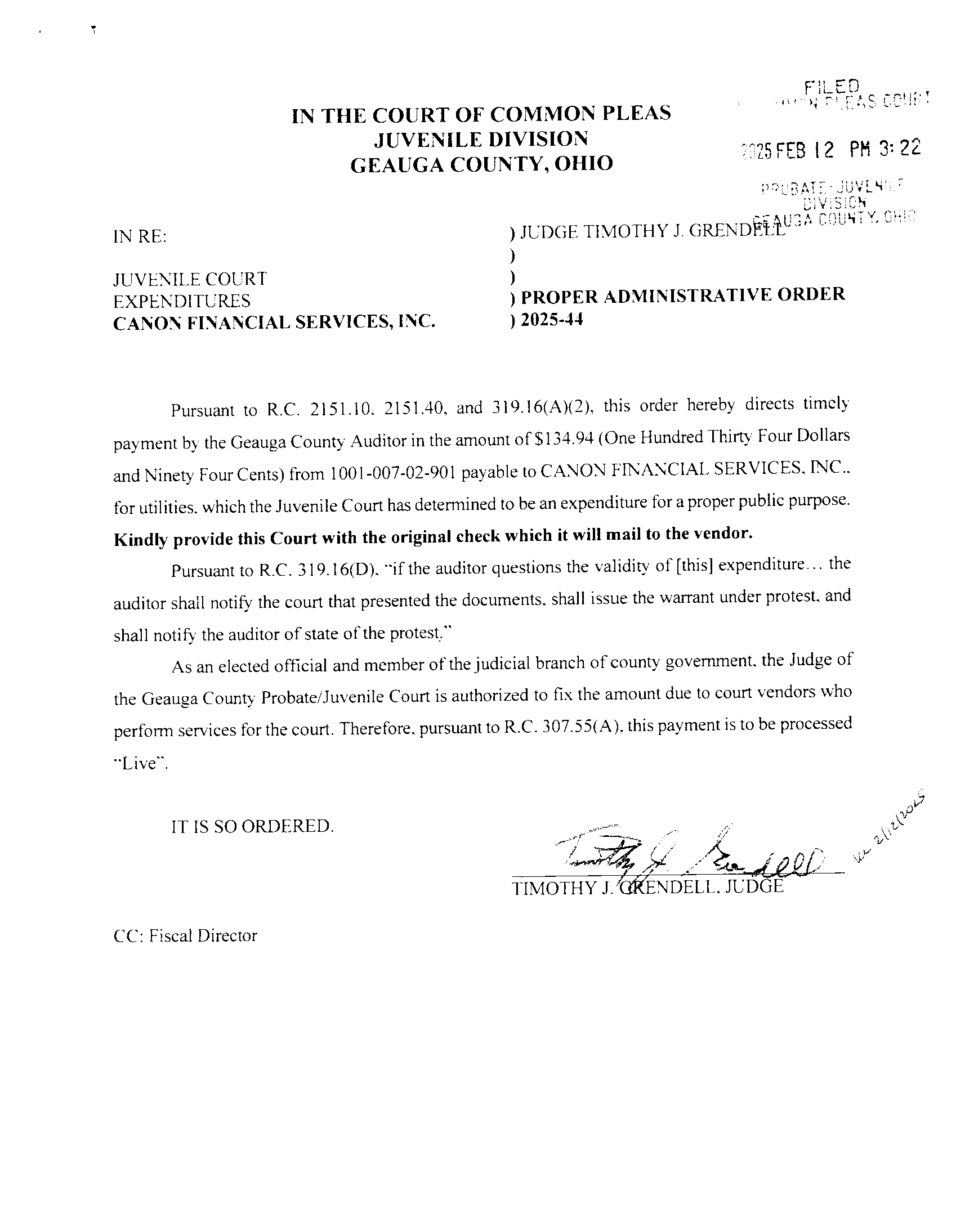 Proper Administrative Order 2025-44