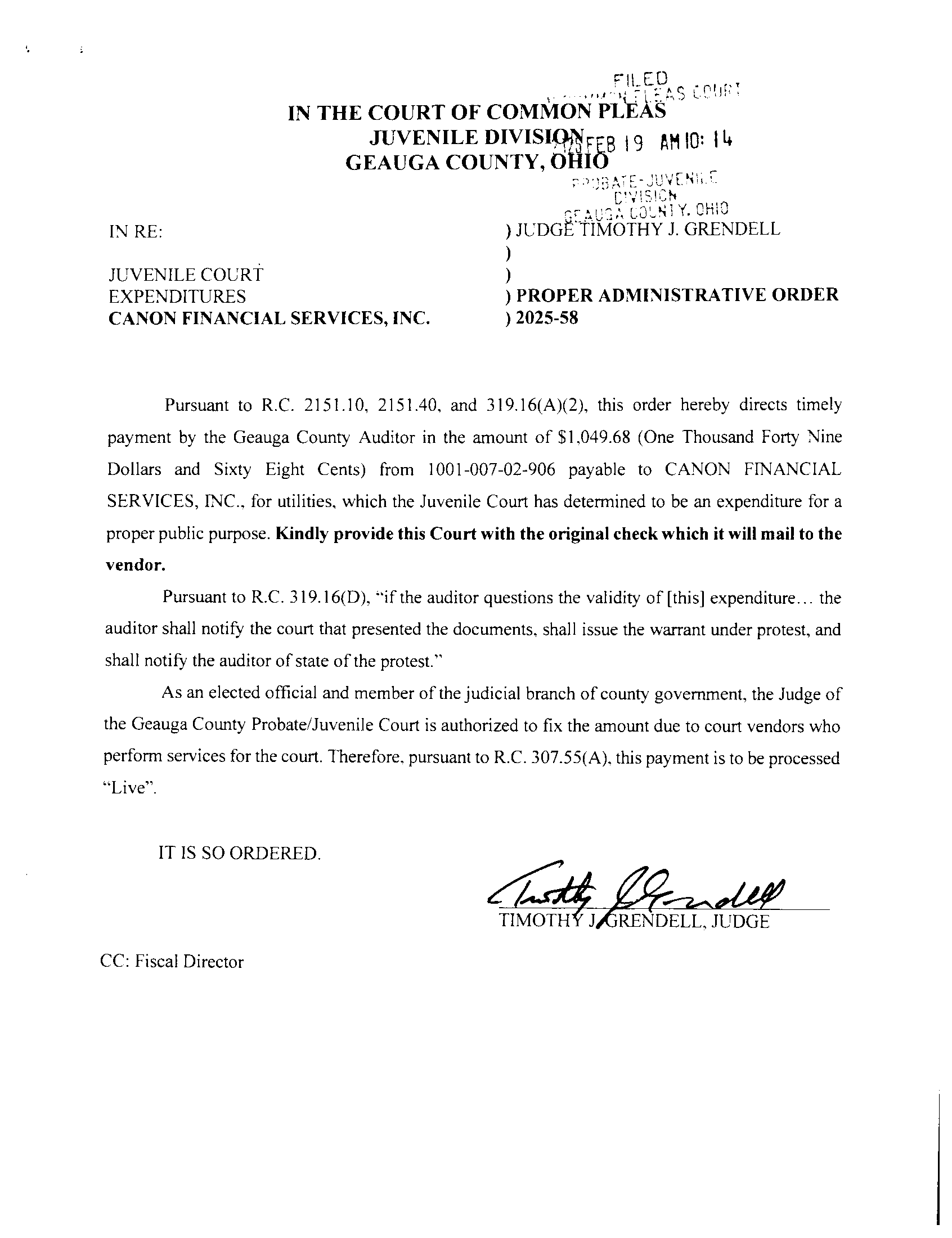 Proper Administrative Order