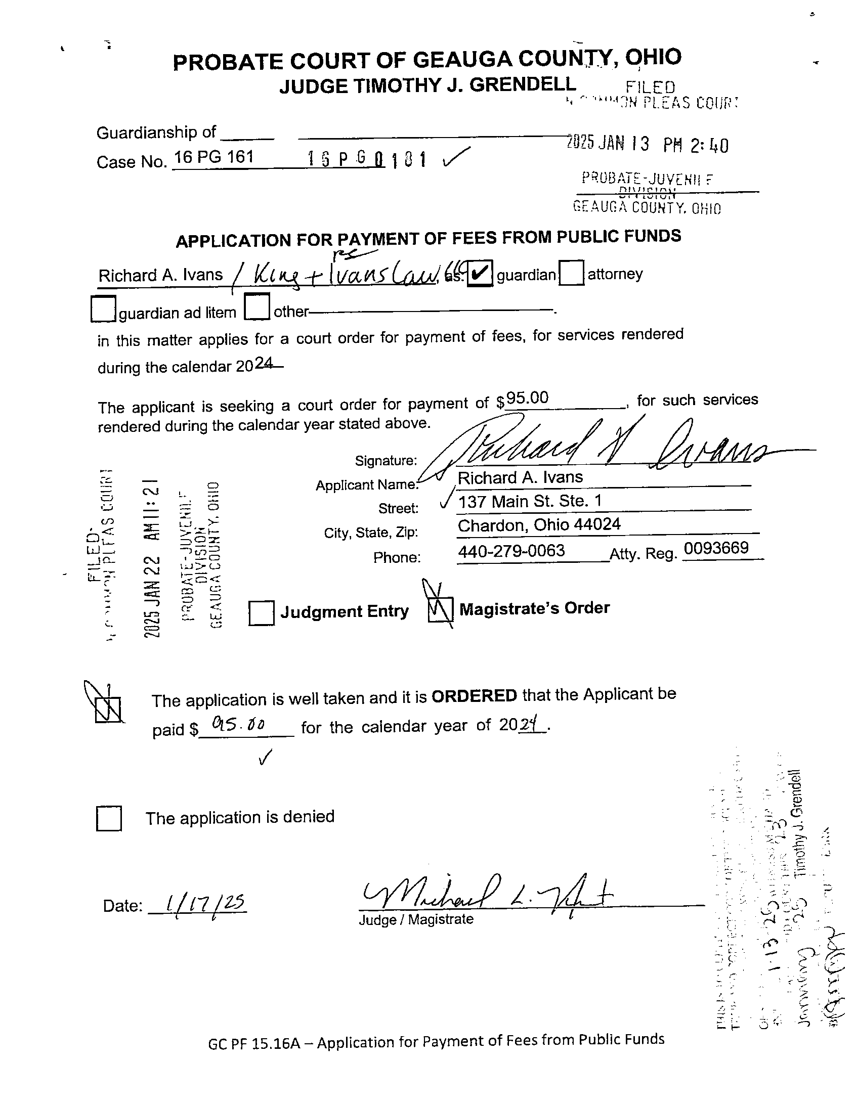 Application for Payment of Fees From Public Funds