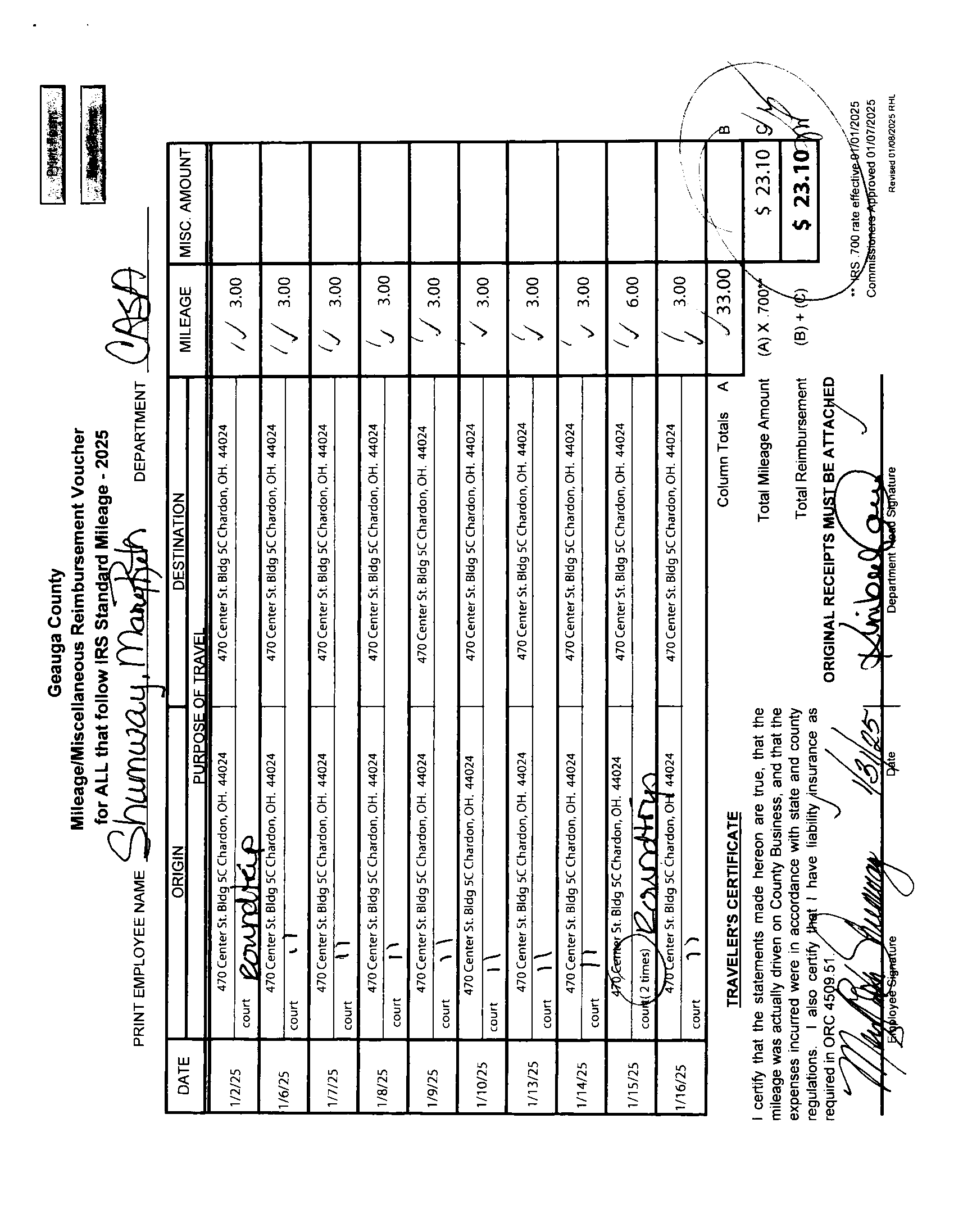 Mileage/Miscellaneous Reimbursement Voucher