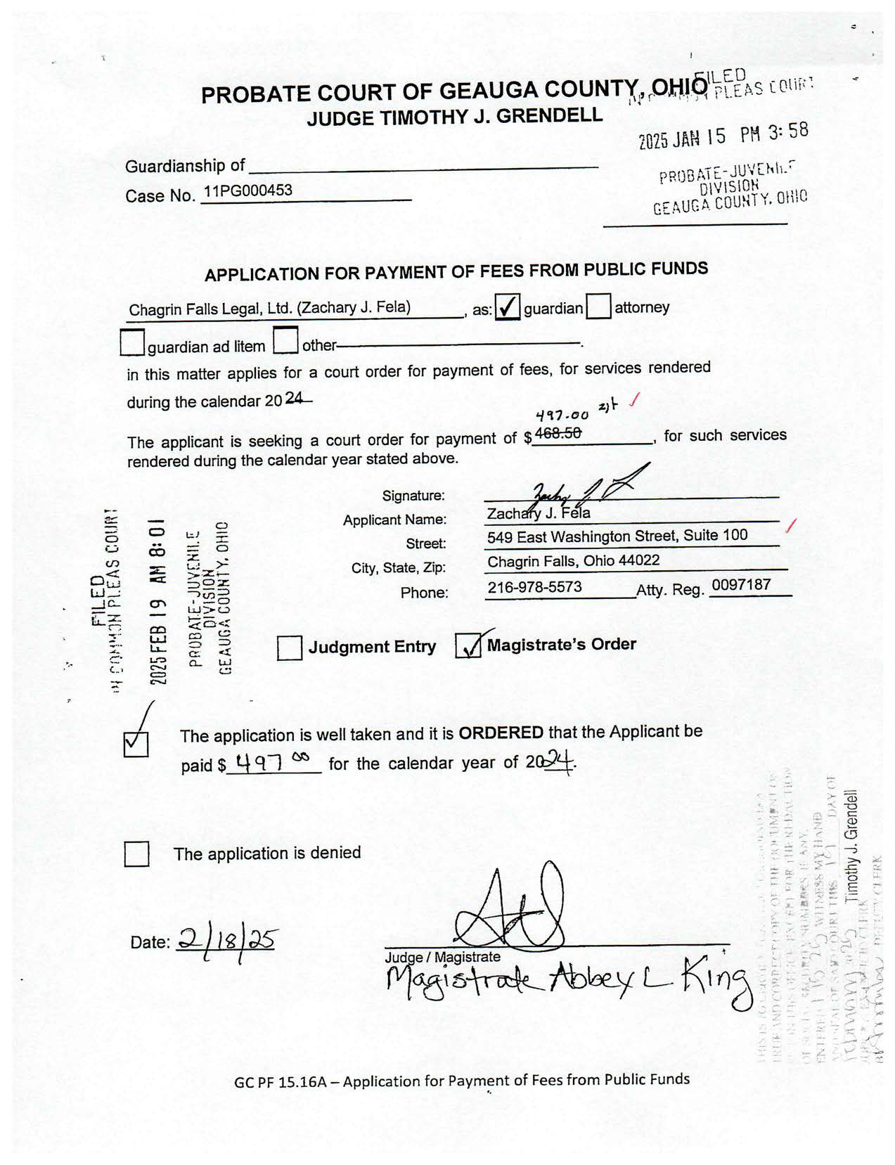 Application for Payment of Fees From Public Funds