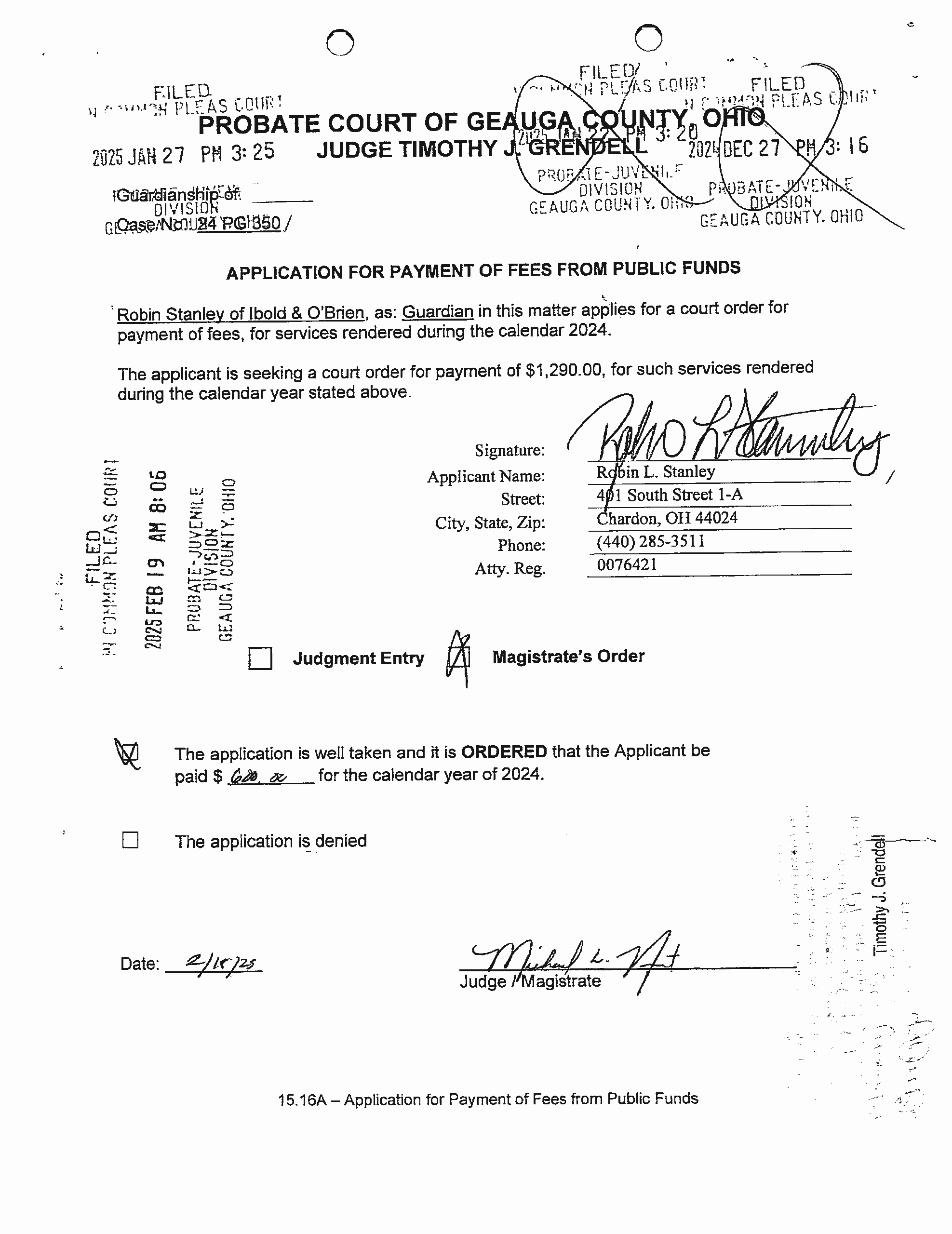 Application for Payment of Fees From Public Funds