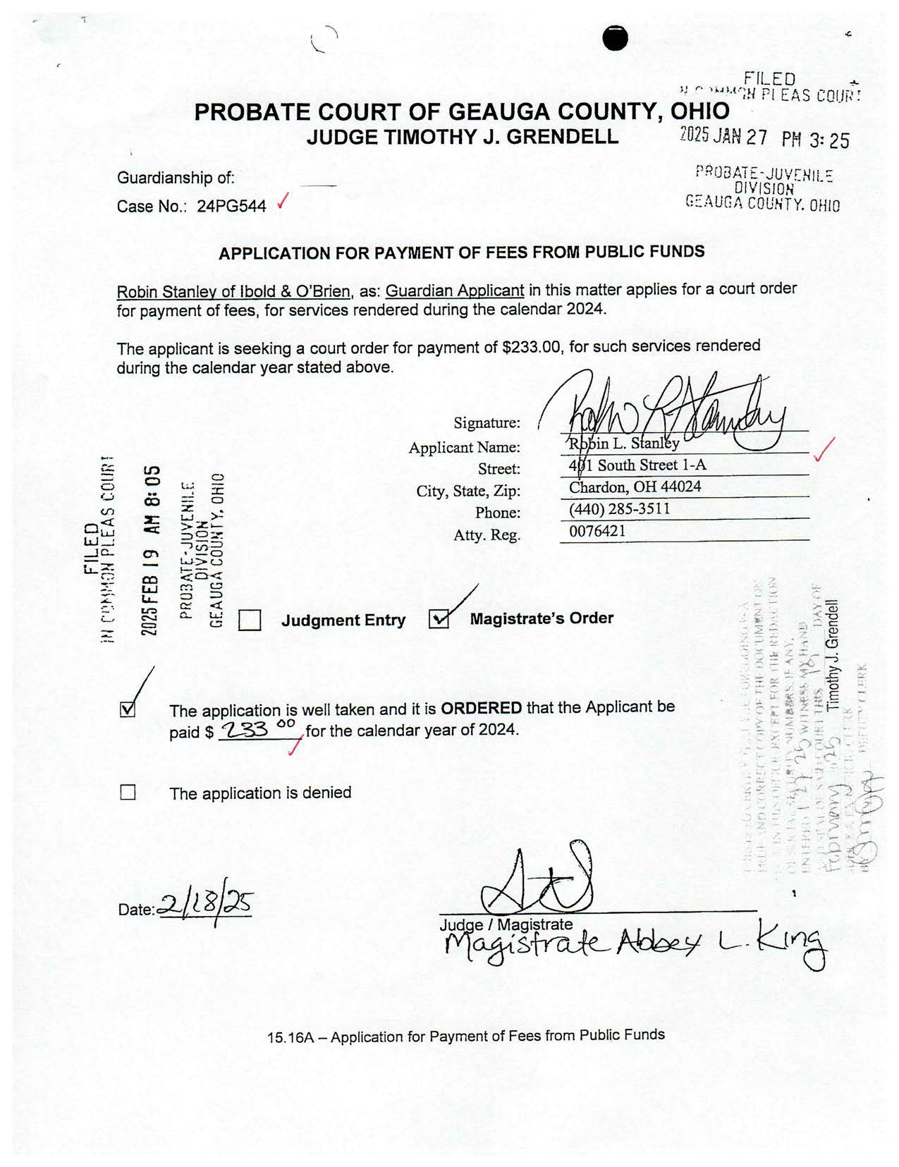 Application for Payment of Fees From Public Funds