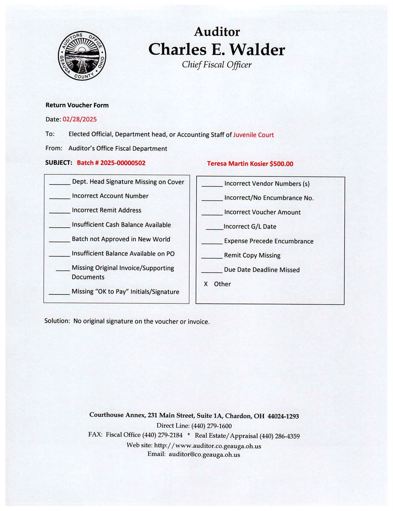 Return Voucher Form