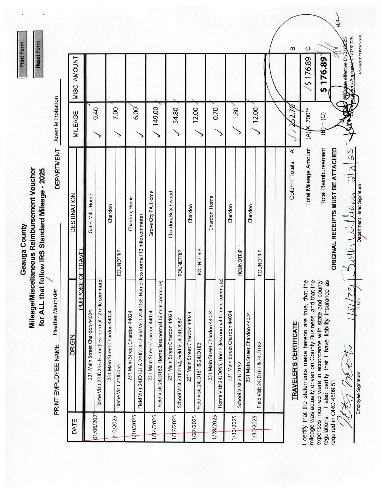 Mileage/Miscellaneous Reimbursement Voucher