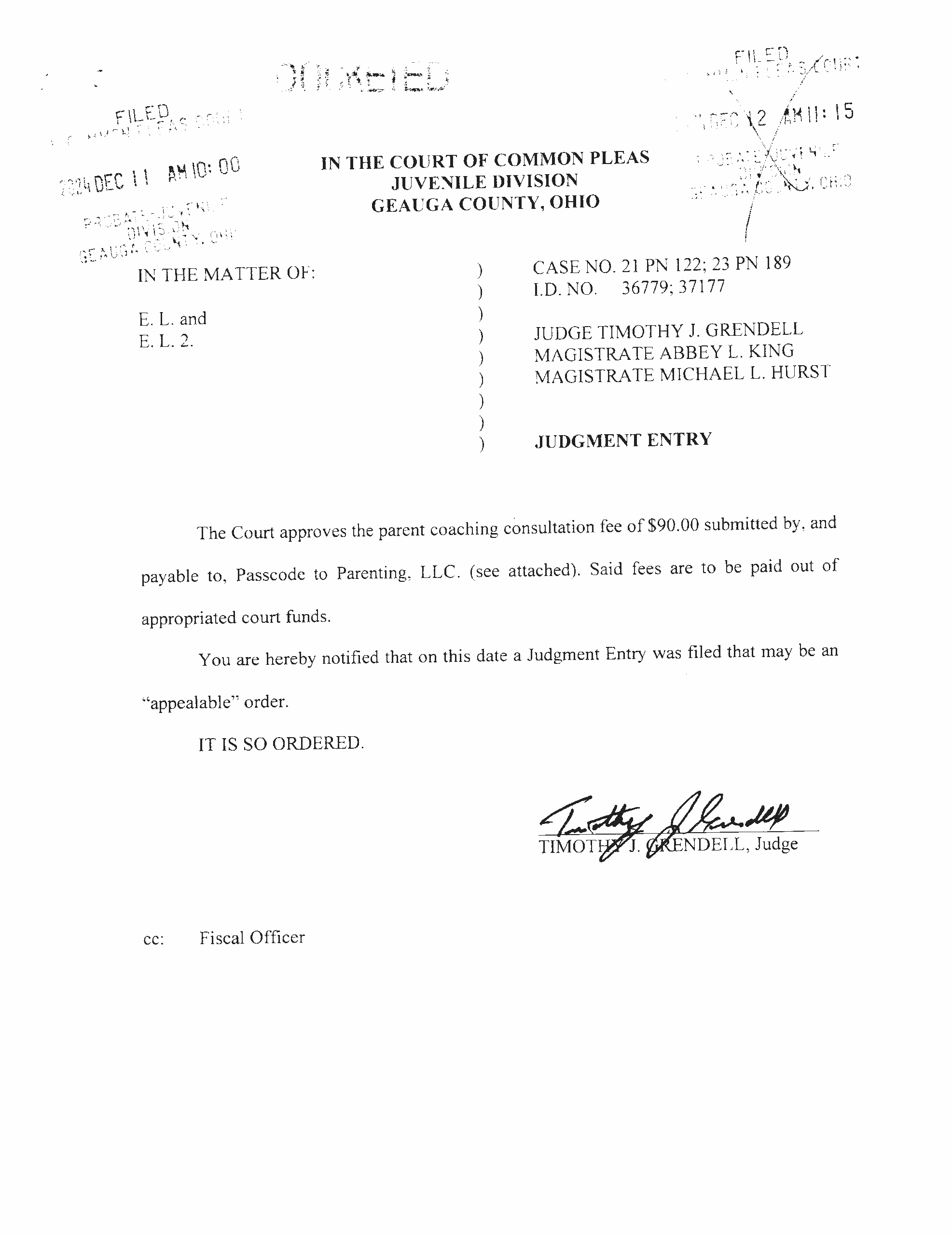 Judgment Entry