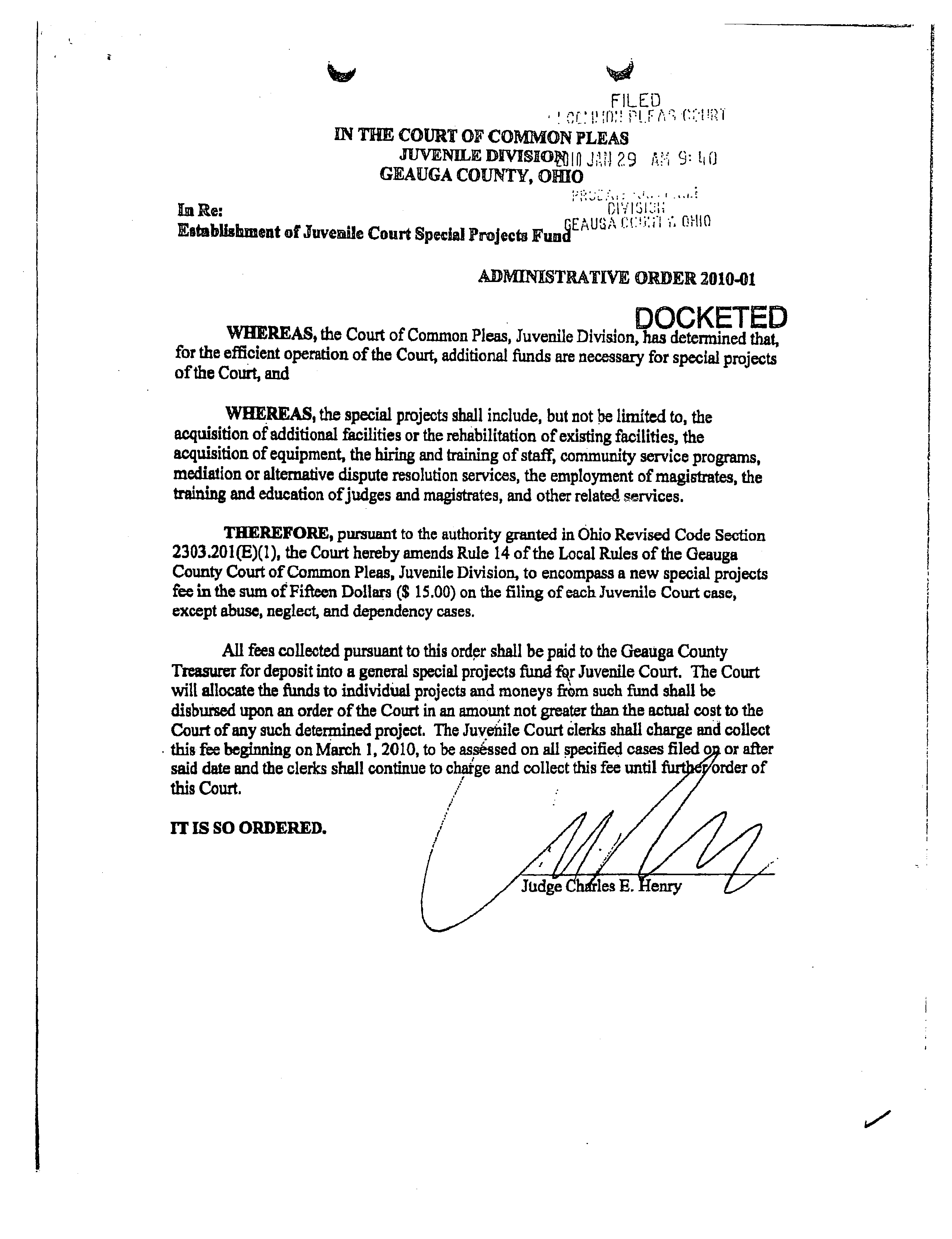 Administrative Order 2010-01