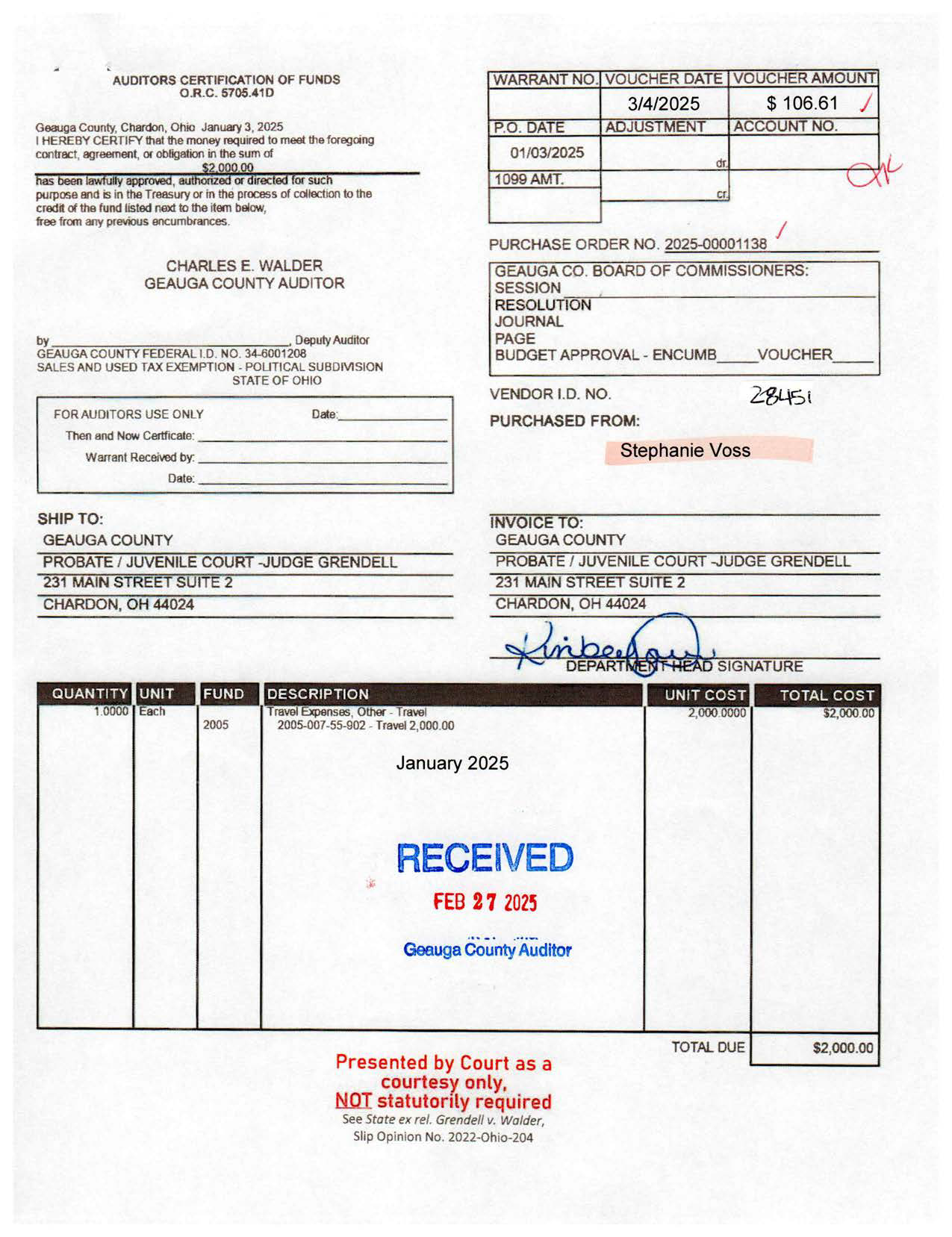 Auditor's Certification of Funds