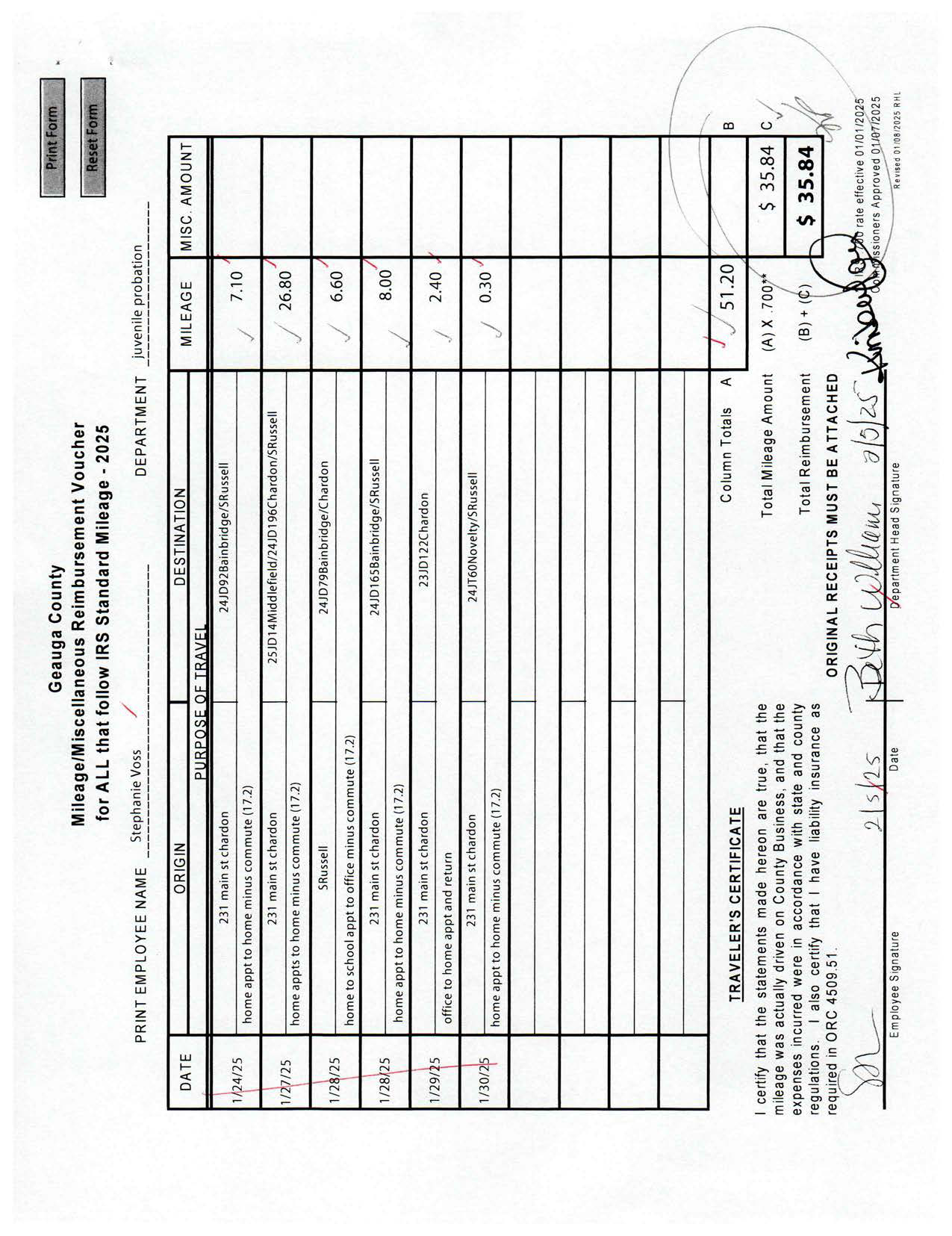 Mileage/Miscellaneous Reimbursement Voucher