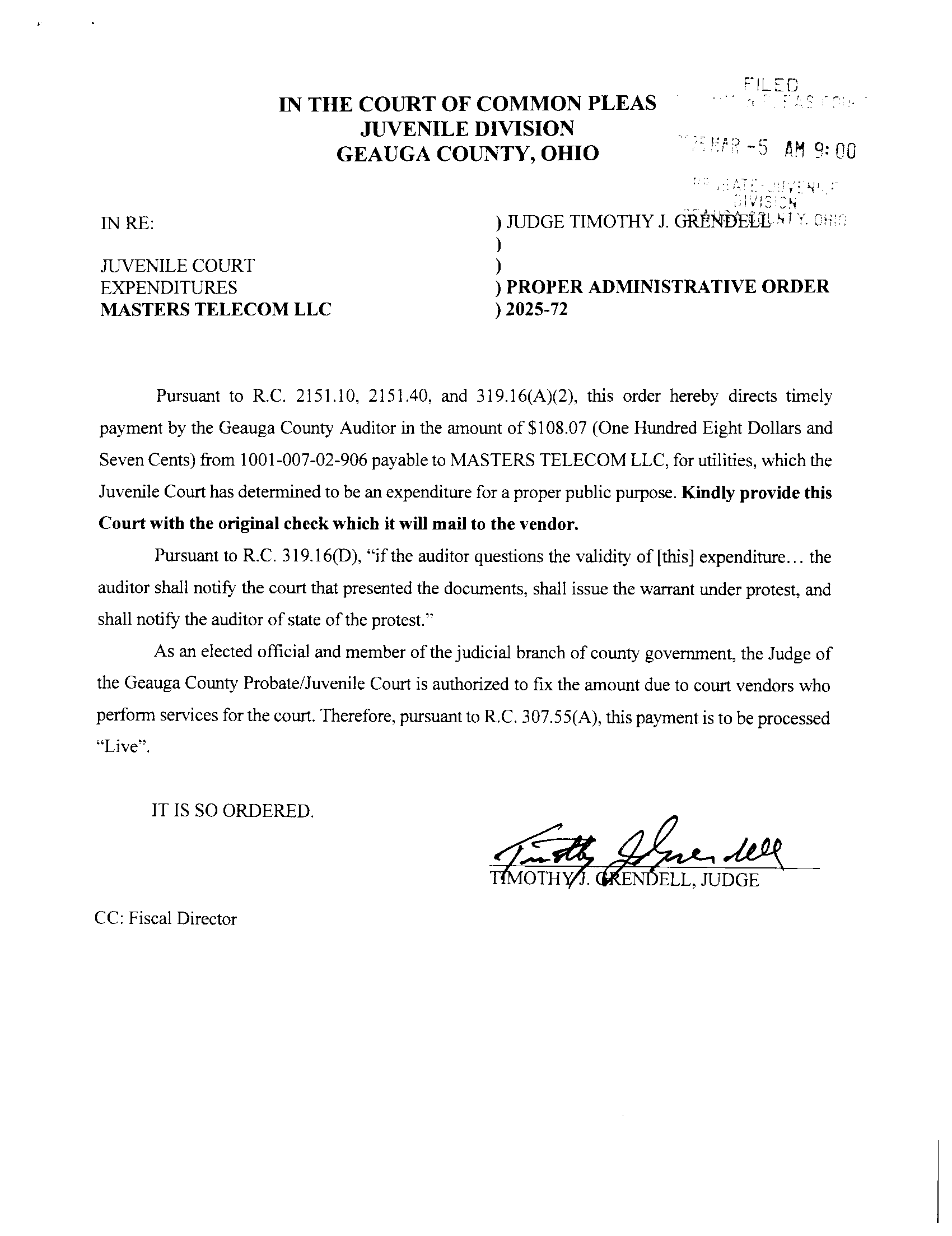 Proper Administrative Order