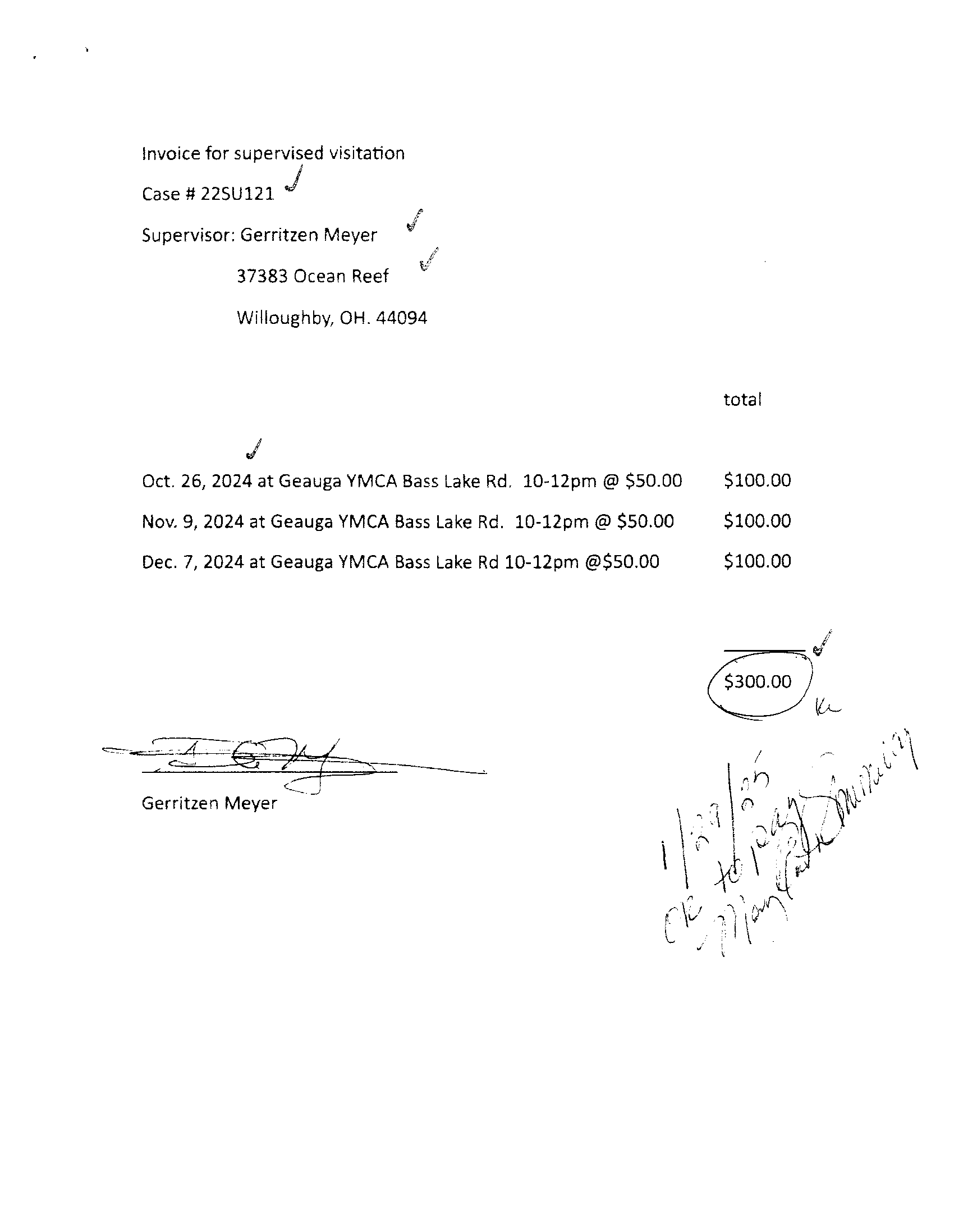 Invoice for Supervised Visitation
