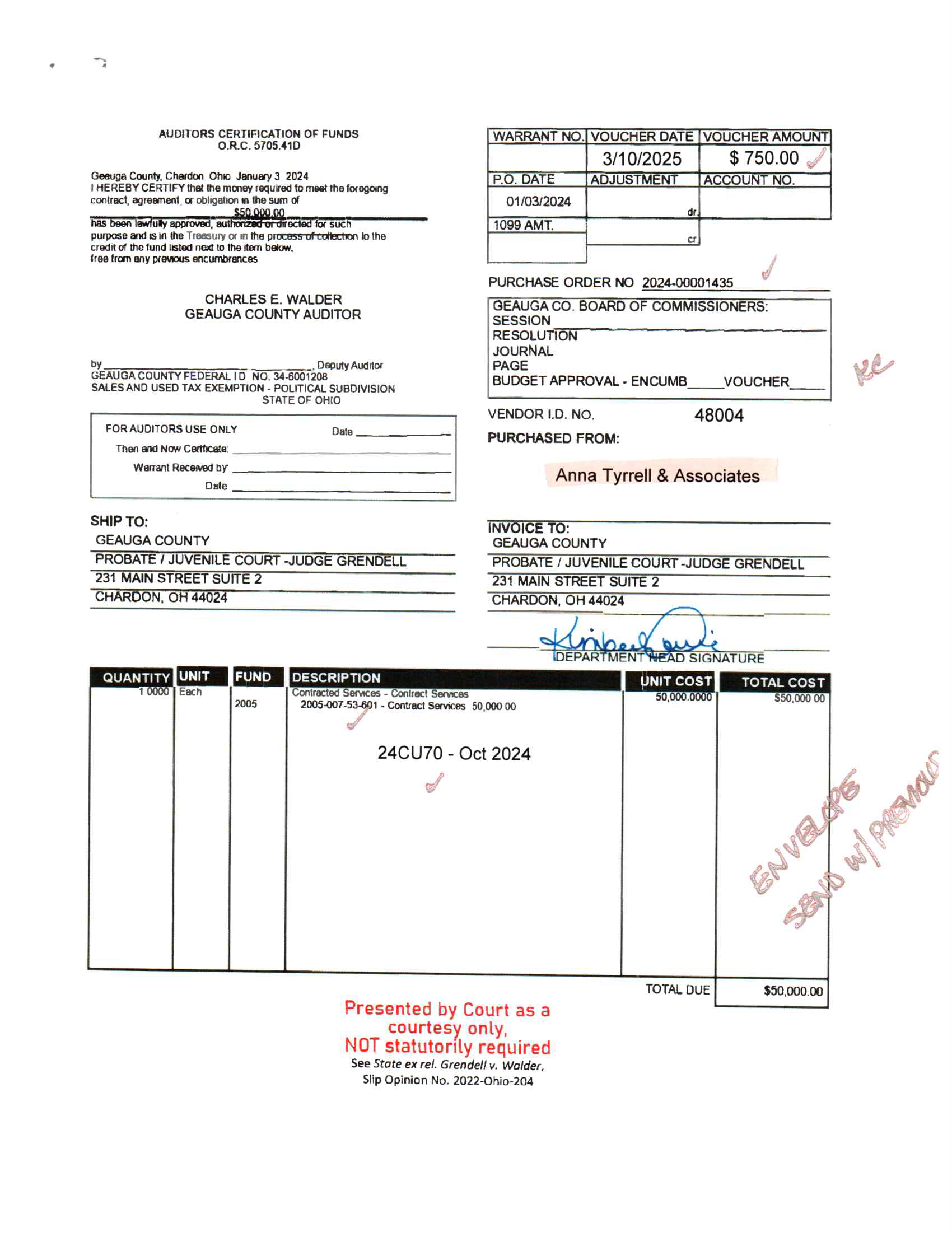 Auditor's Certification of Funds