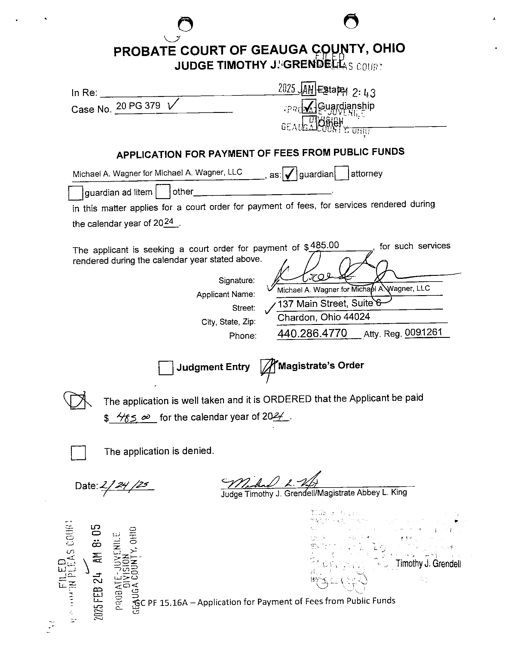 Application for Payment of Fees From Public Funds