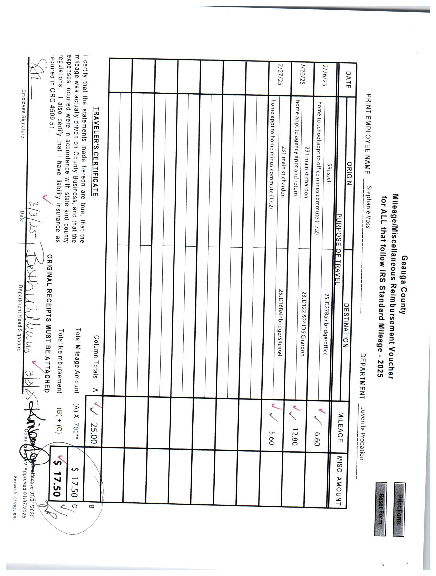 Mileage/Miscellaneous Reimbursement Voucher