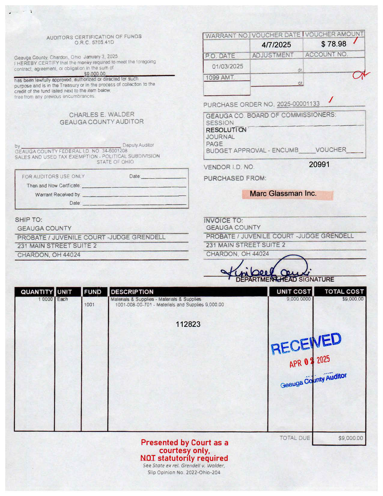 Auditor's Certification of Funds