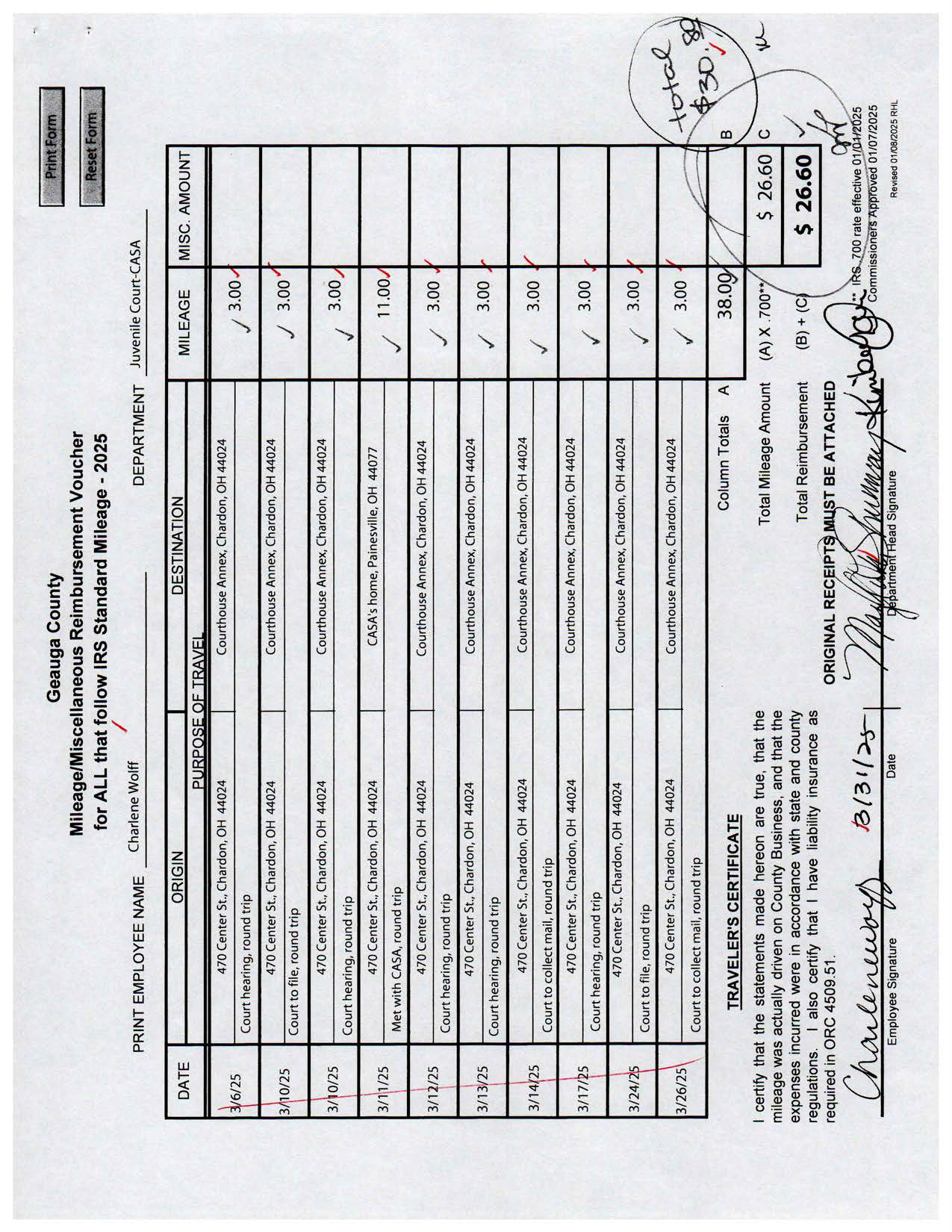 Mileage/Miscellaneous Reimbursement Voucher