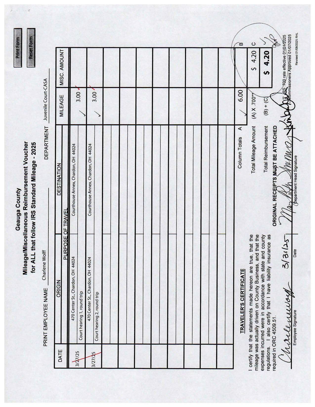 Mileage/Miscellaneous Reimbursement Voucher
