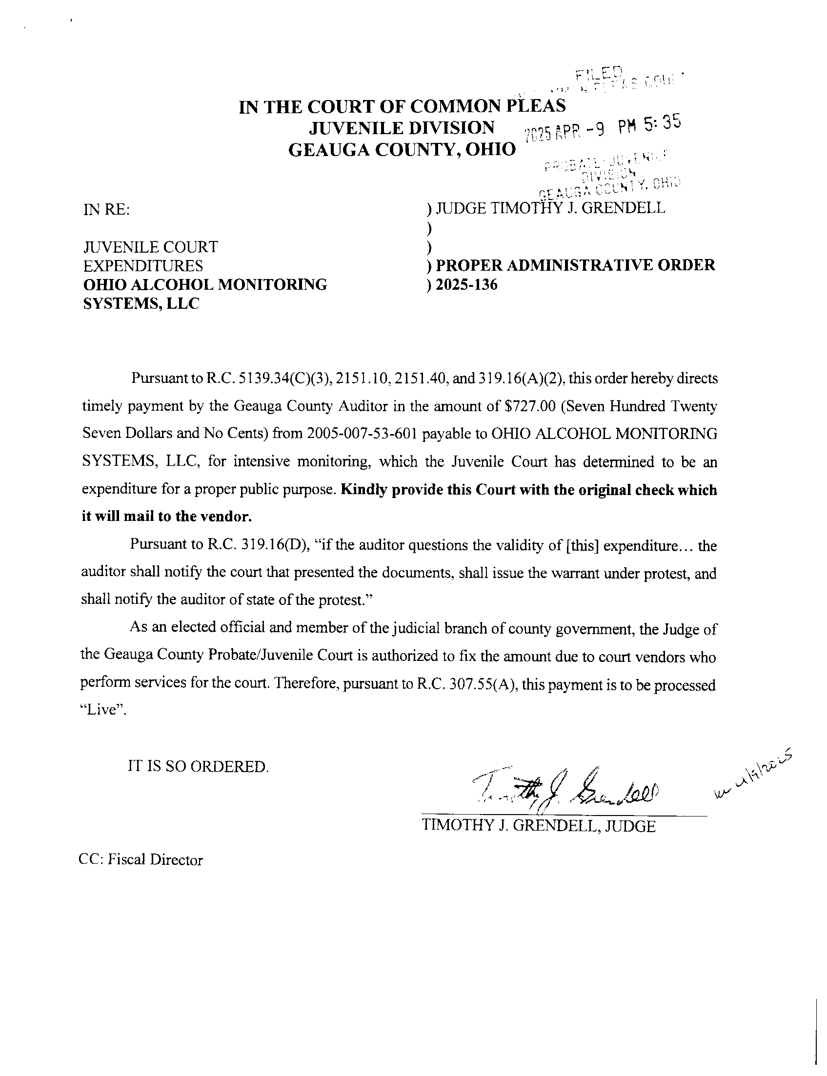 Proper Administrative Order