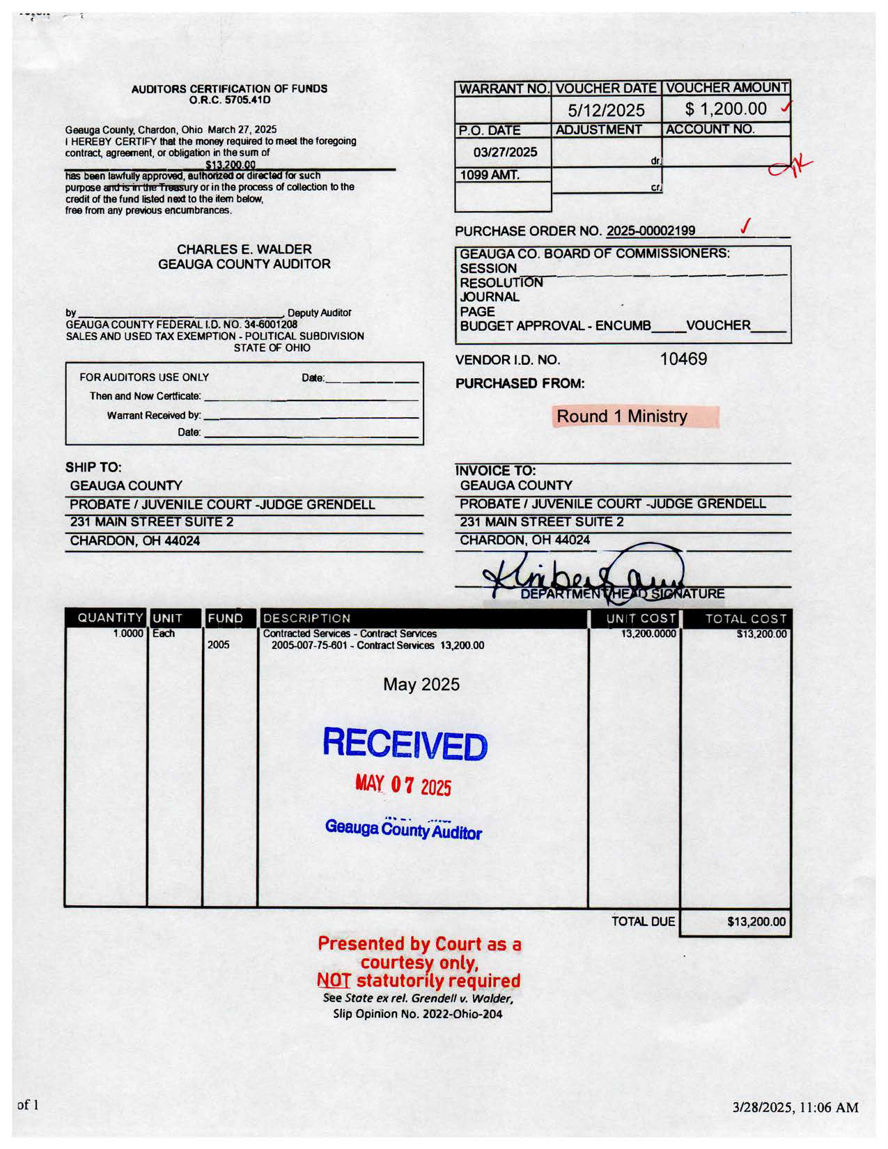 Auditor's Certification of Funds
