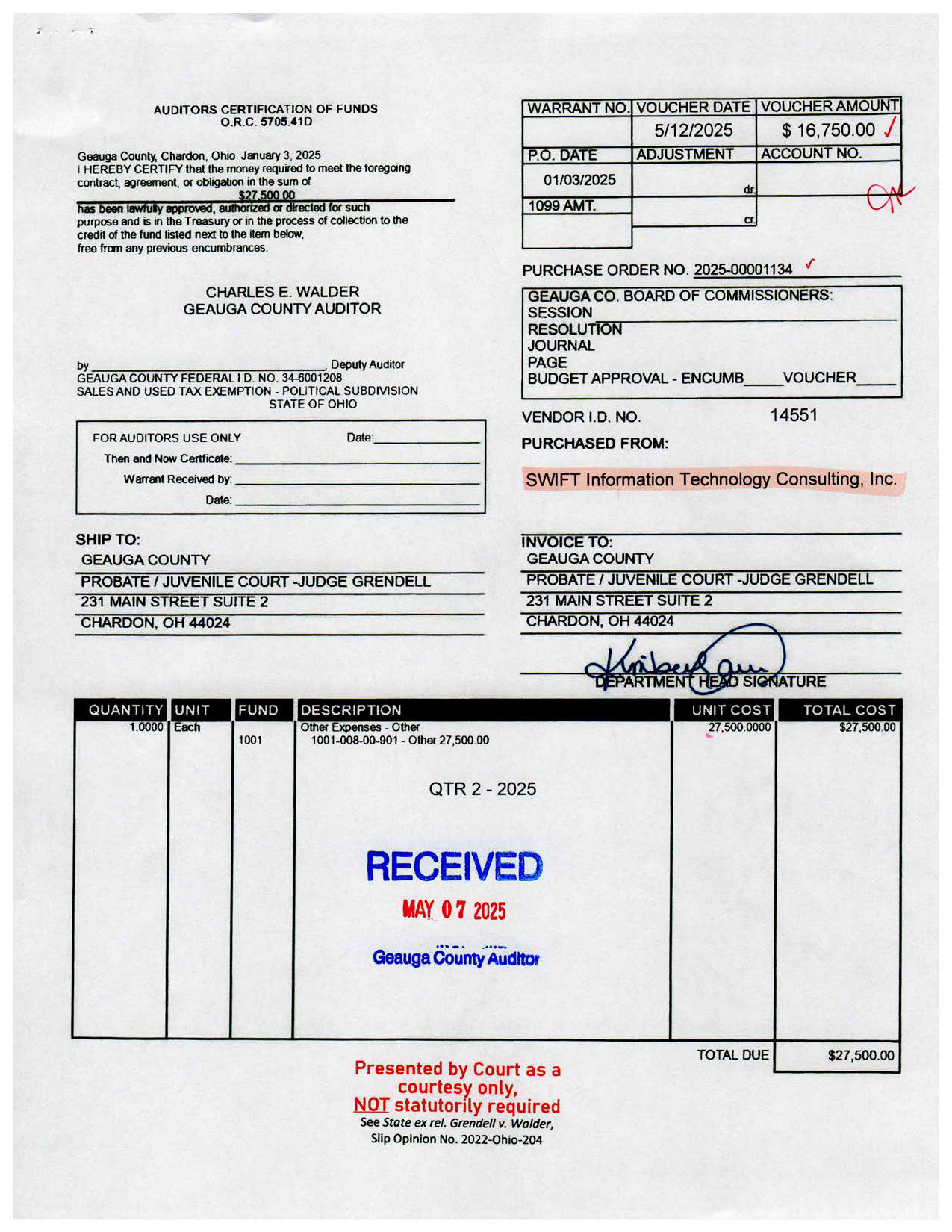 Auditor's Certification of Funds