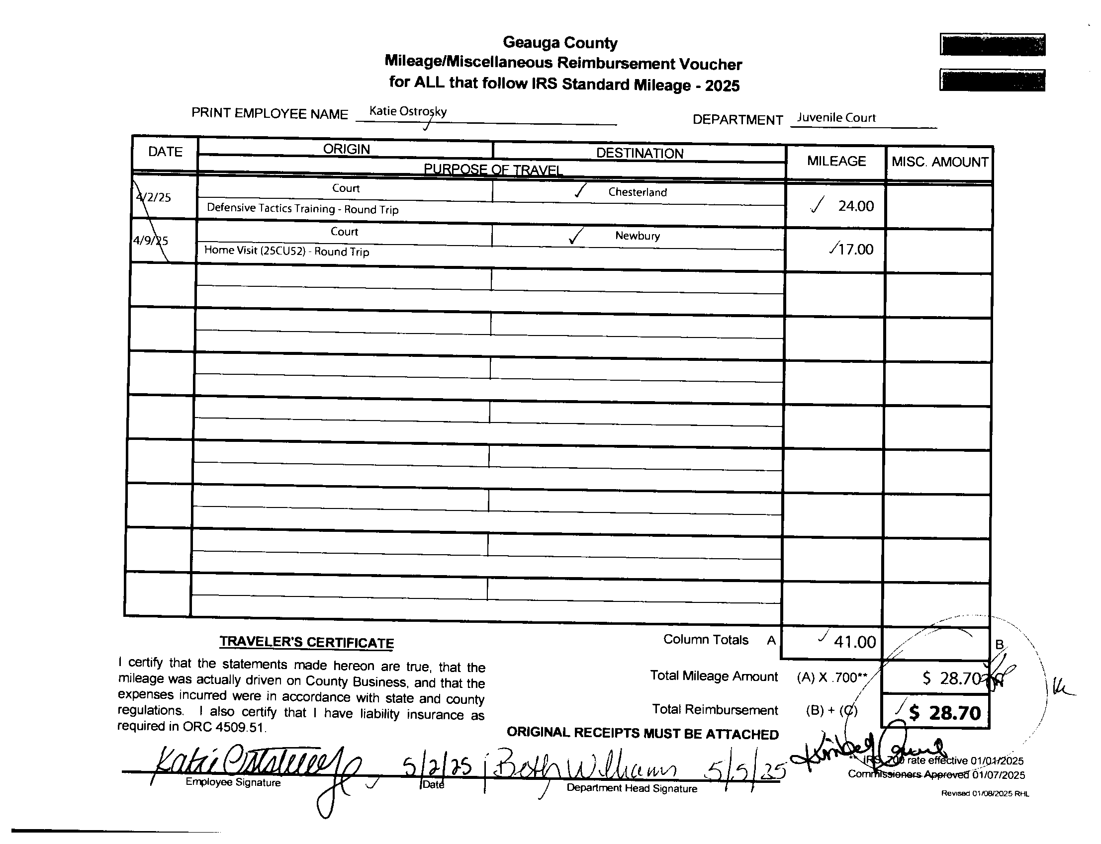Mileage Reimbursement Voucher
