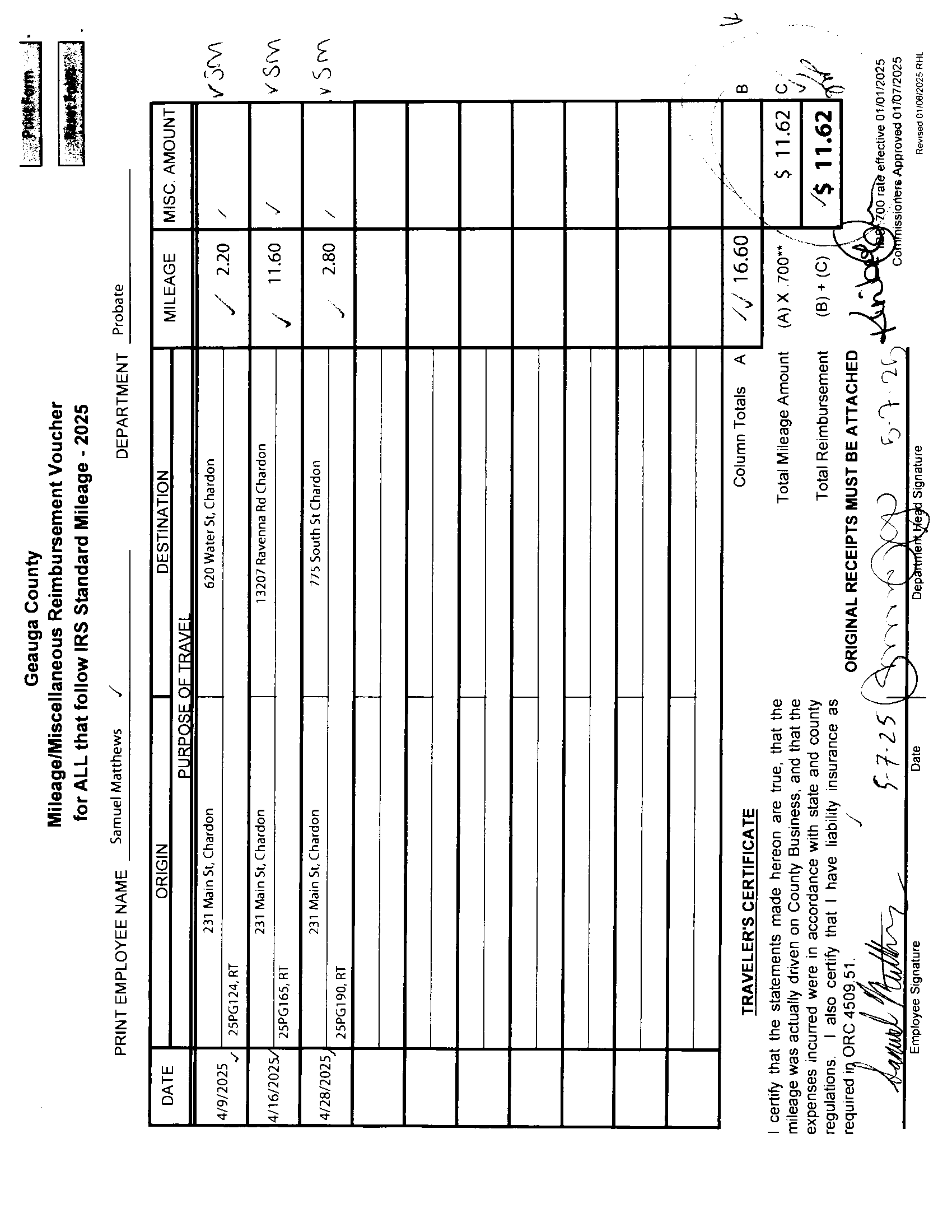 Mileage Reimbursement Voucher