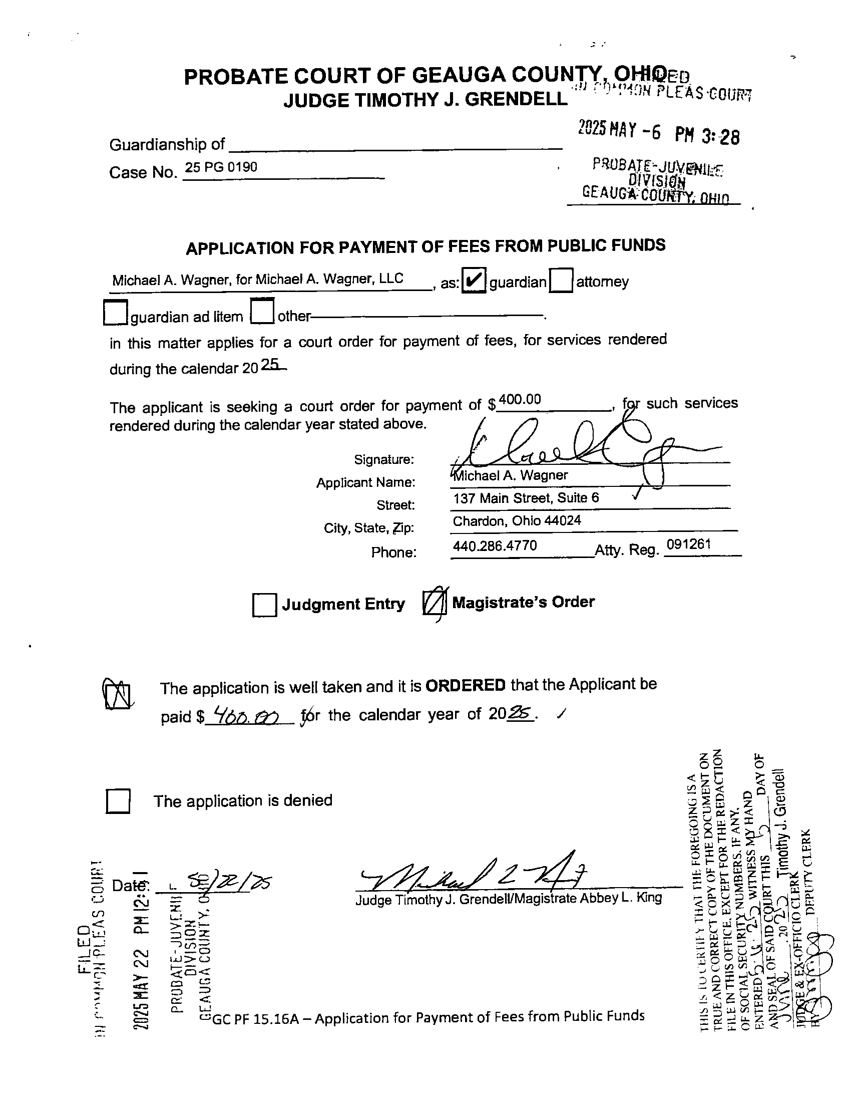 Application for Payment of Fees from Public Funds