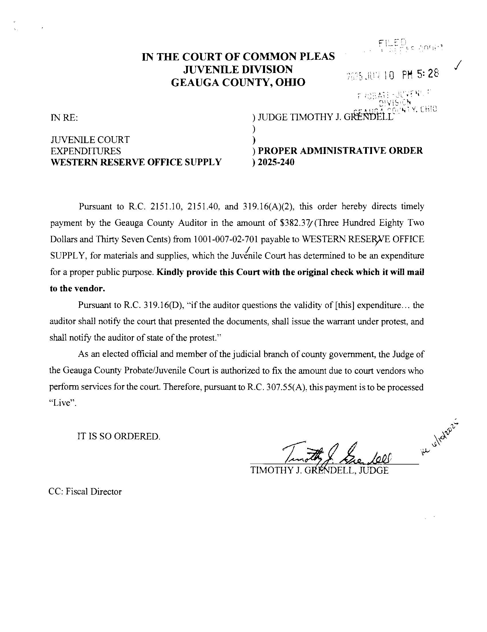 Proper Administrative Order