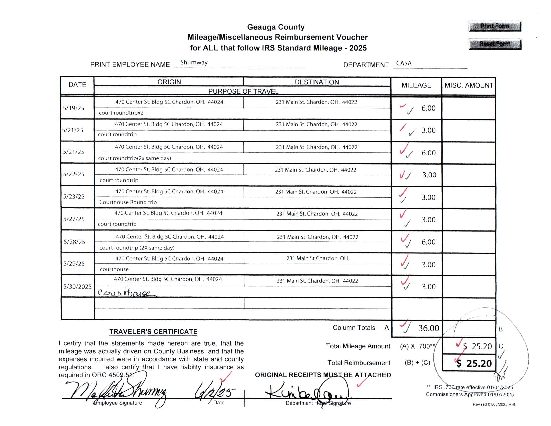 Mileage/Miscellaneous Reimbursement Voucher 