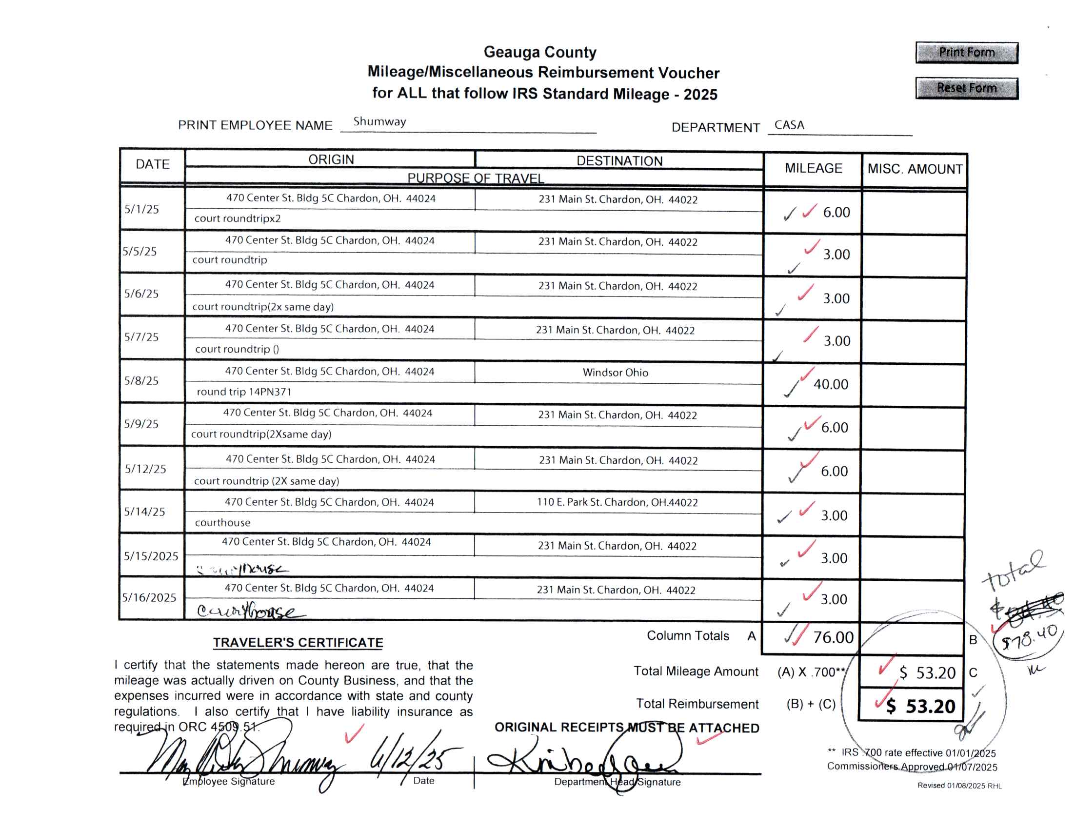 Mileage/Miscellaneous Reimbursement Voucher 