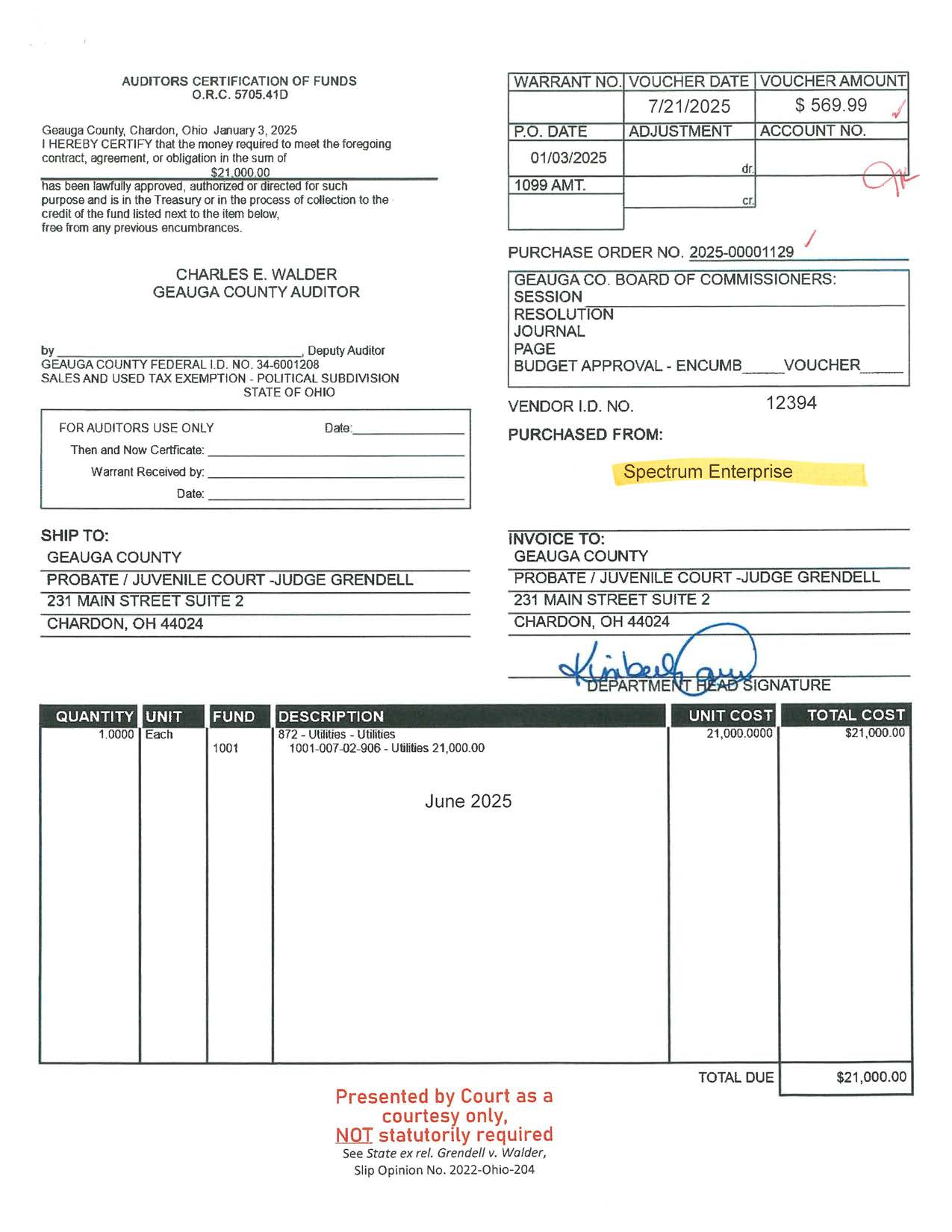 Auditor's Certification of Funds